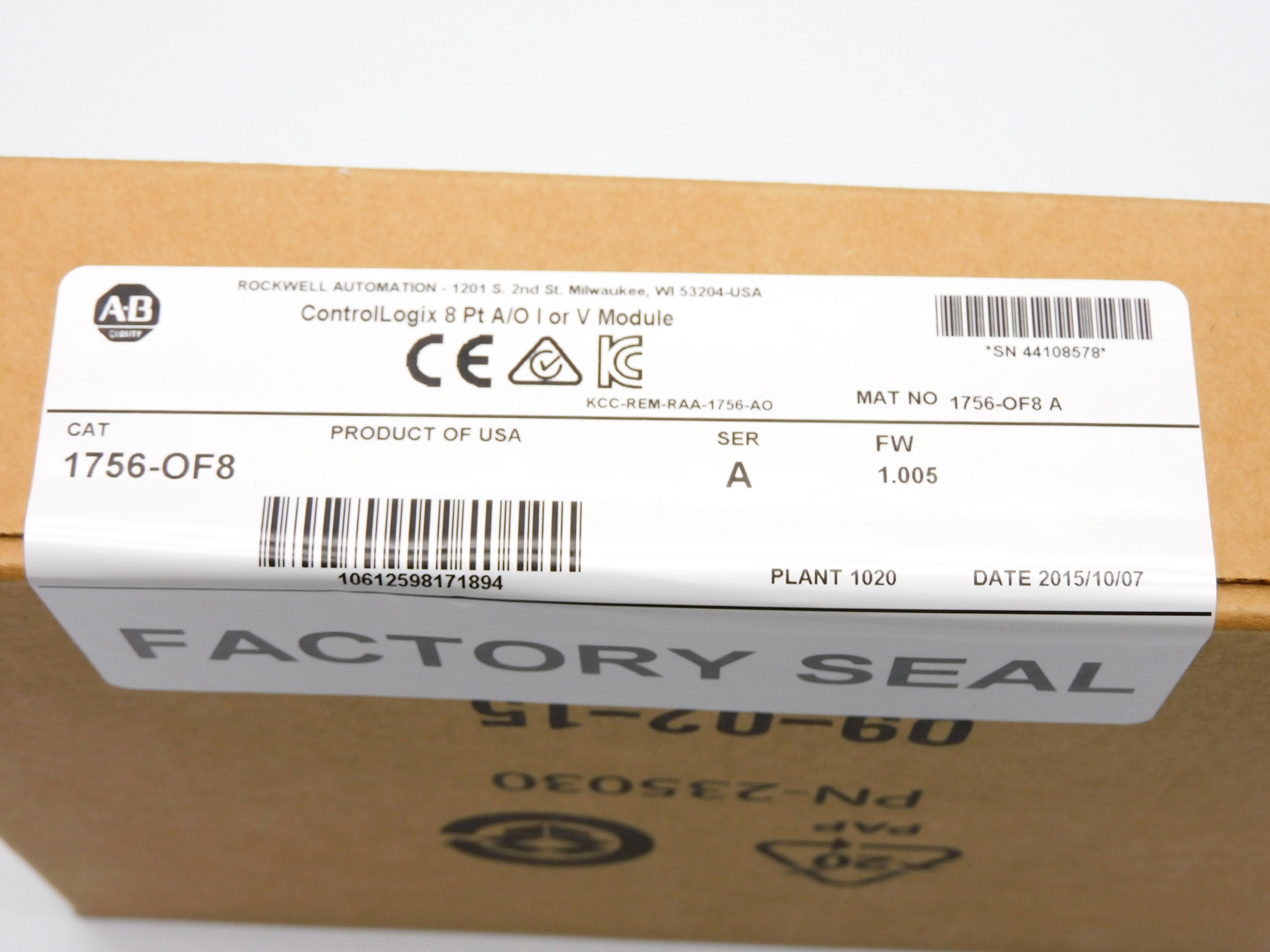 ALLEN BRADLEY 1756-OF8 SER. A F/W 1.005 DATE: 2015 NSFS