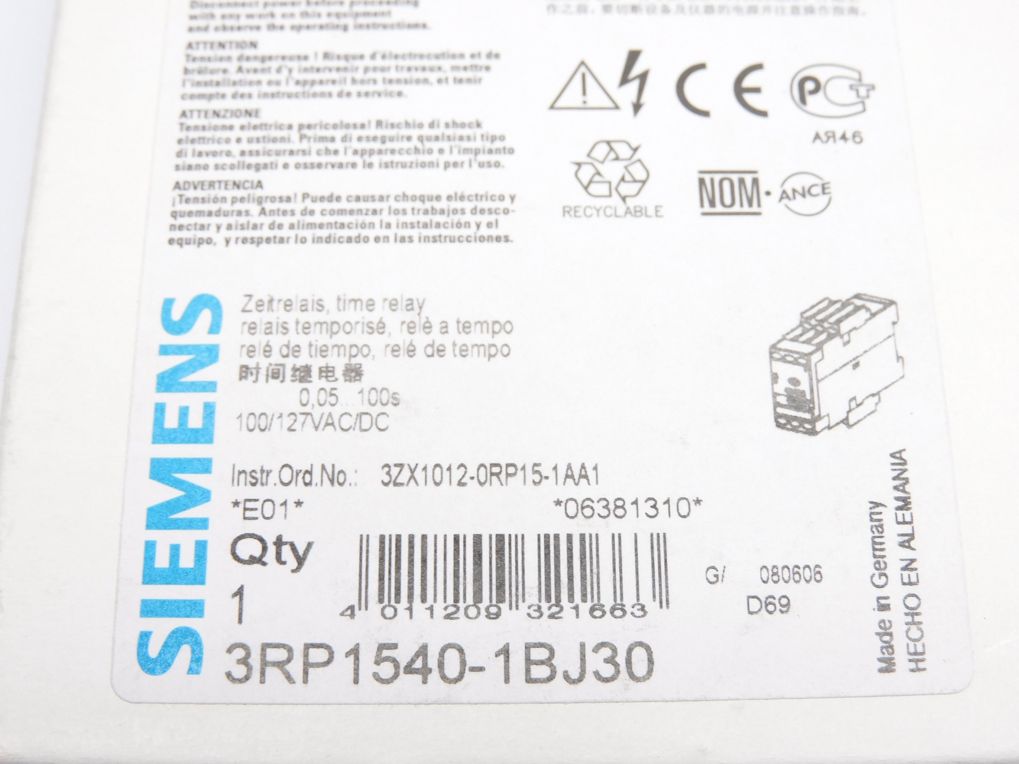 SIEMENS 3RP1540-1BJ30 100/127VAC/DC NSMP