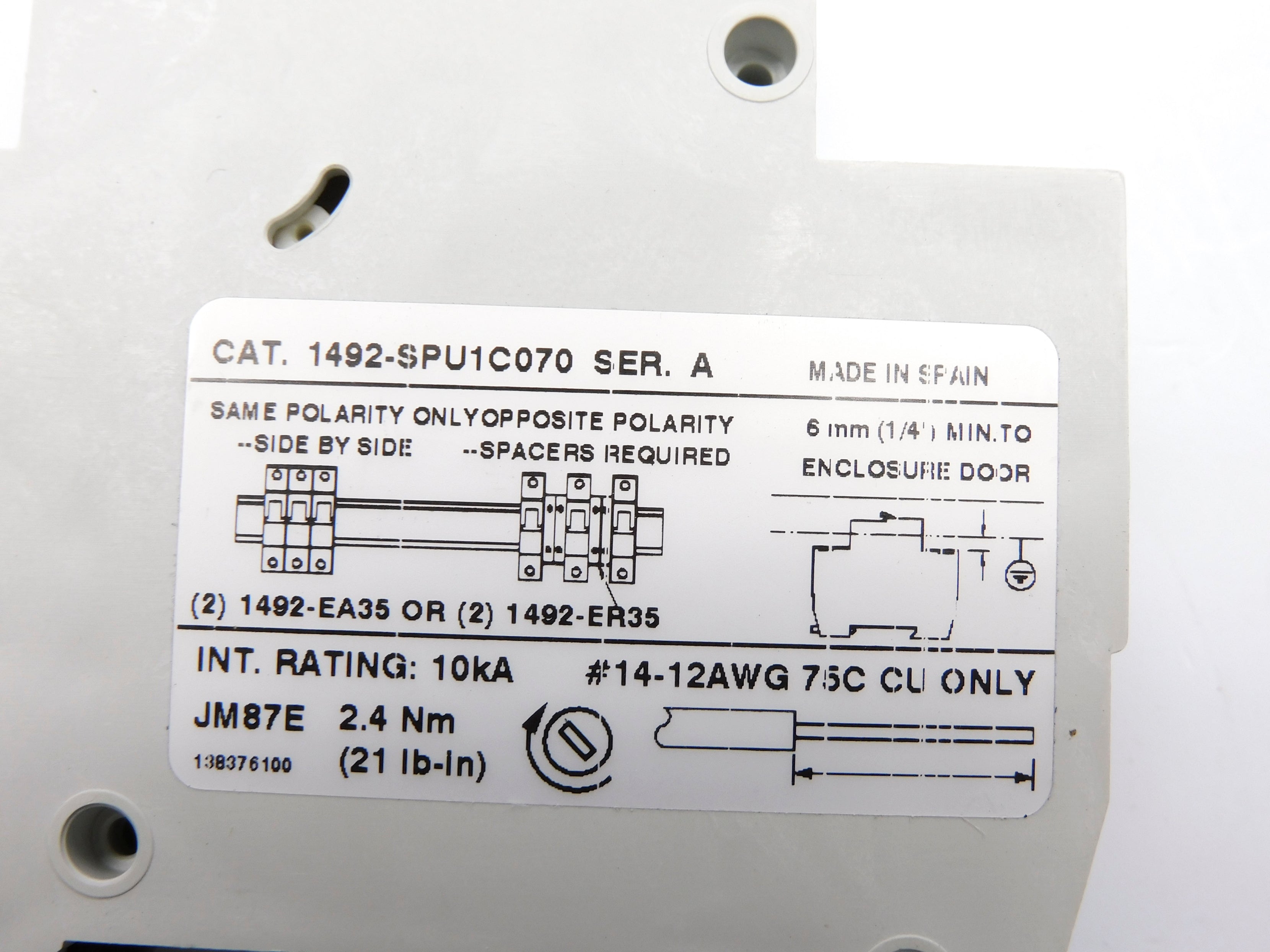 ALLEN BRADLEY 1492-SPU1C070 SER. A 7A 240VAC NSNP