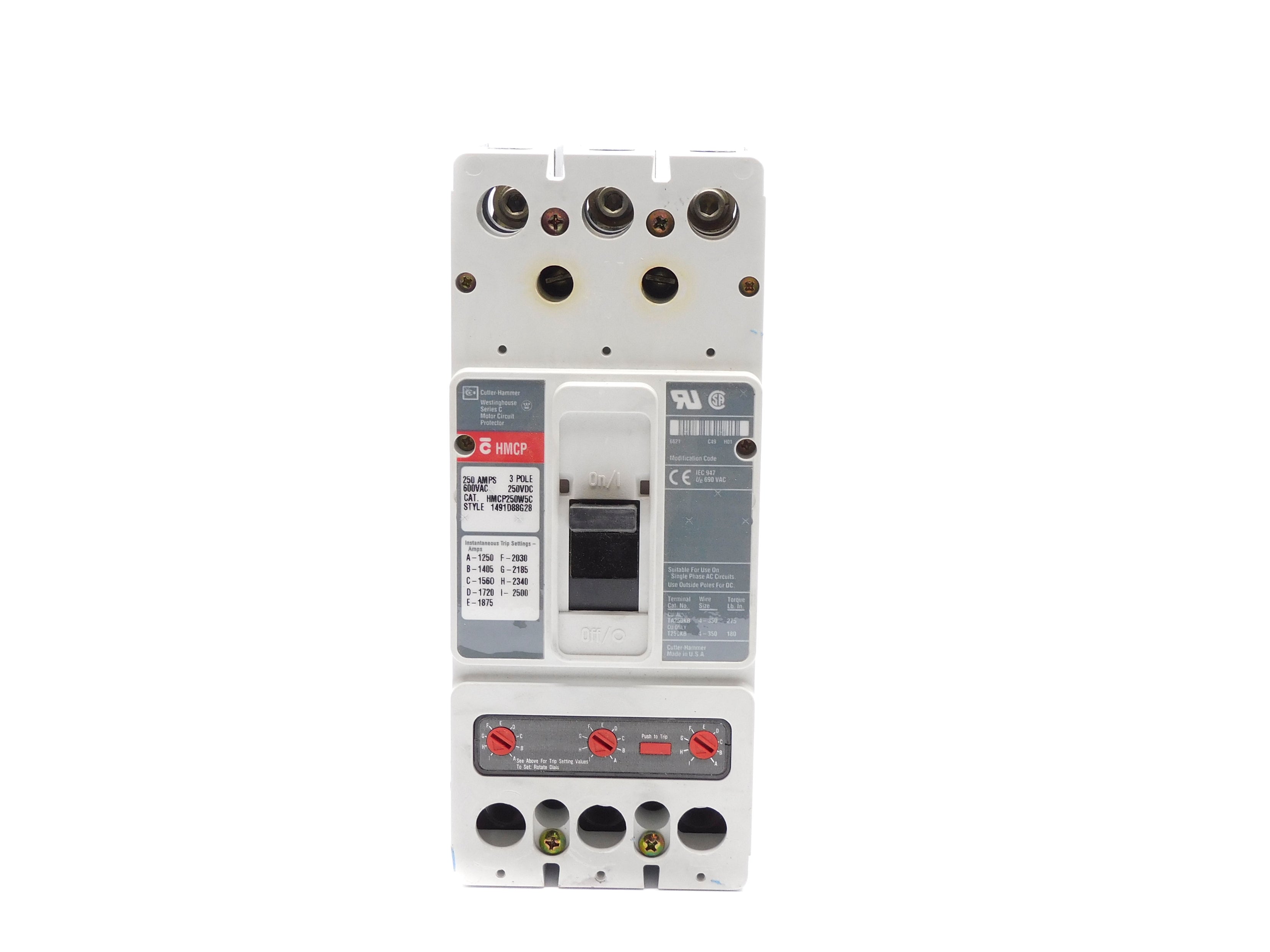 CUTLER HAMMER HMCP250W5C SER. C 250A 600VAC UNMP