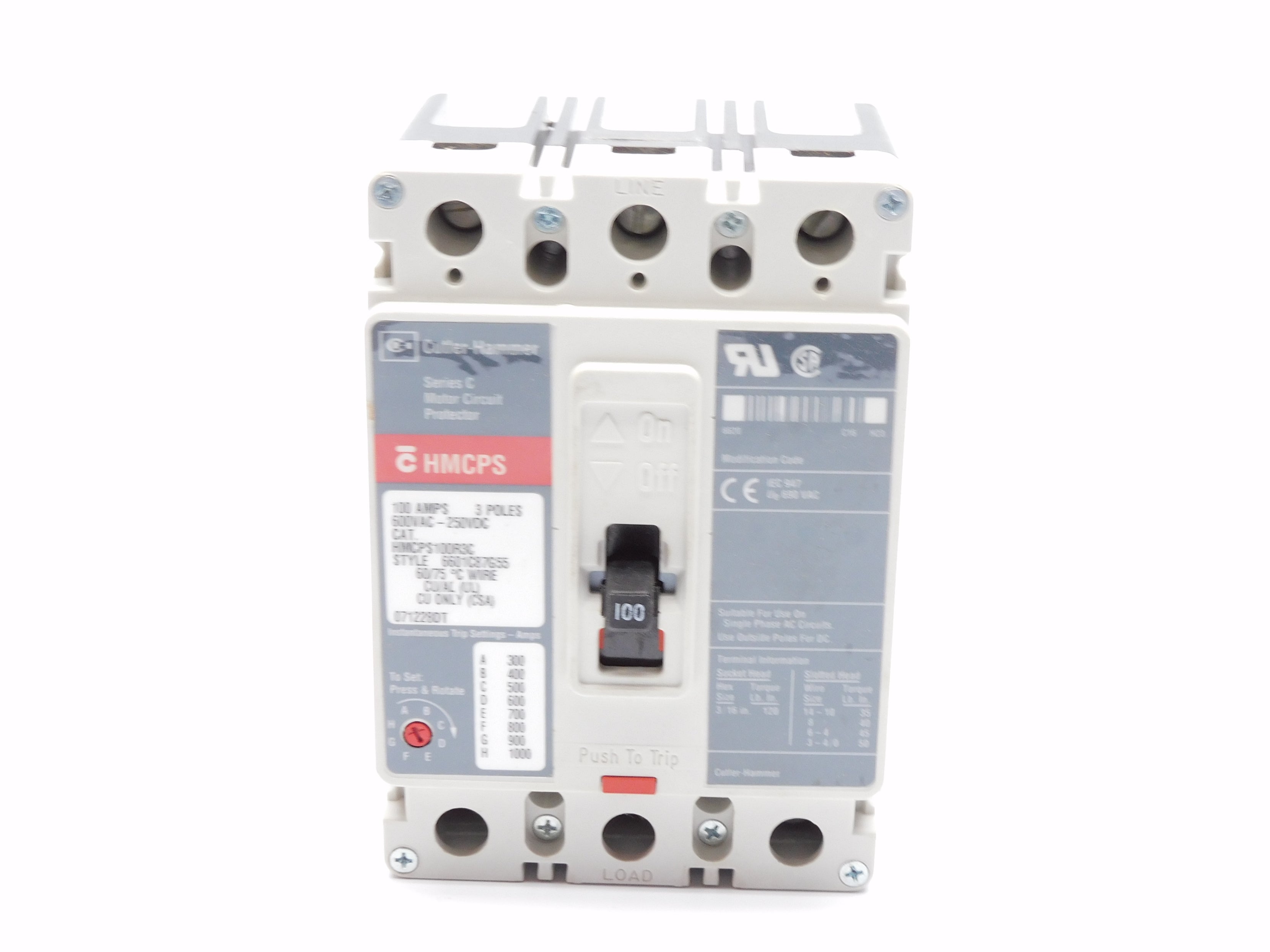 CUTLER HAMMER HMCPS100R3C SER. C 100A 600VAC (GRAY) NSMP