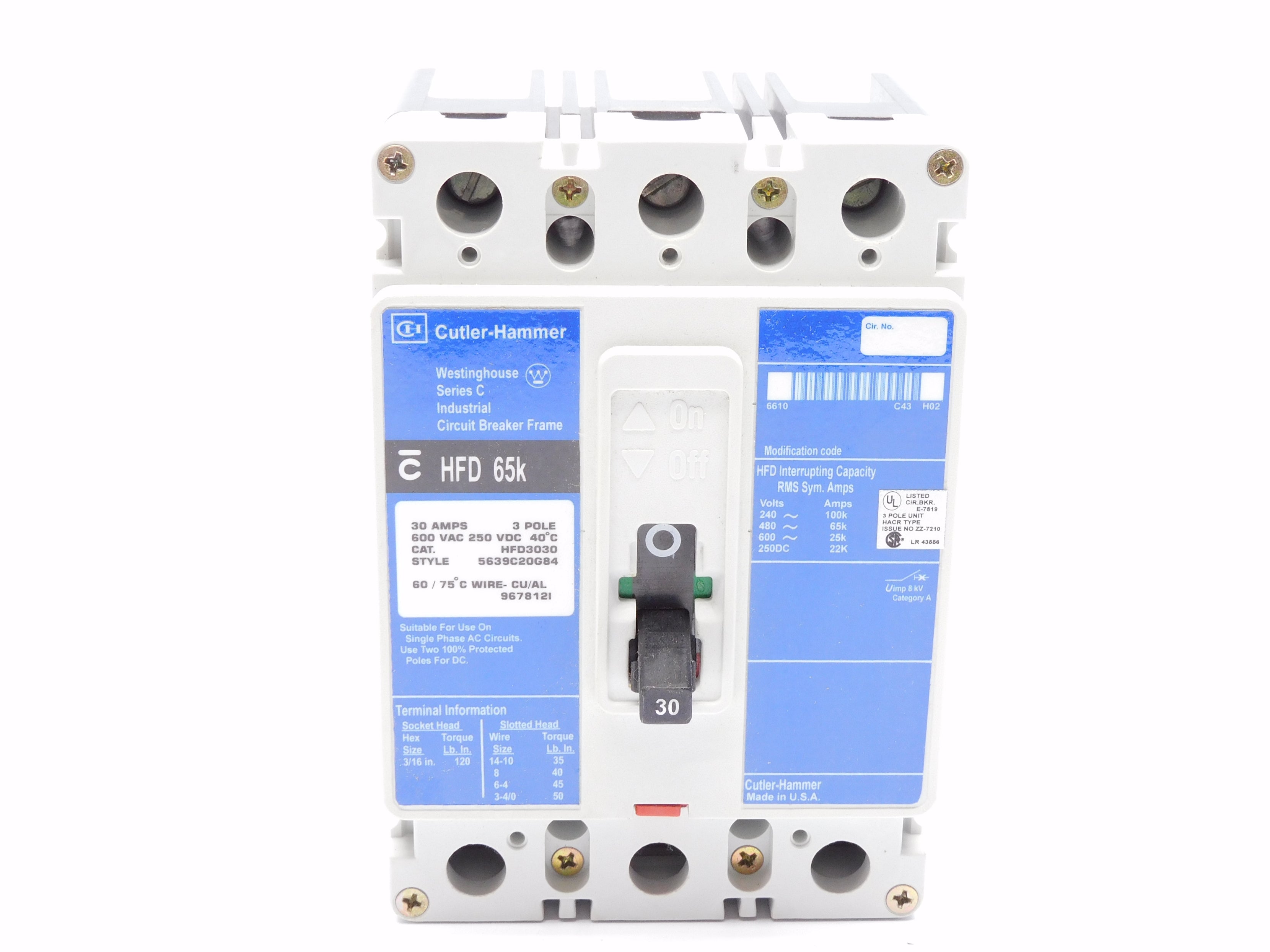 CUTLER HAMMER HFD3030 SER. C 30A 600VAC (BLUE) NSMP