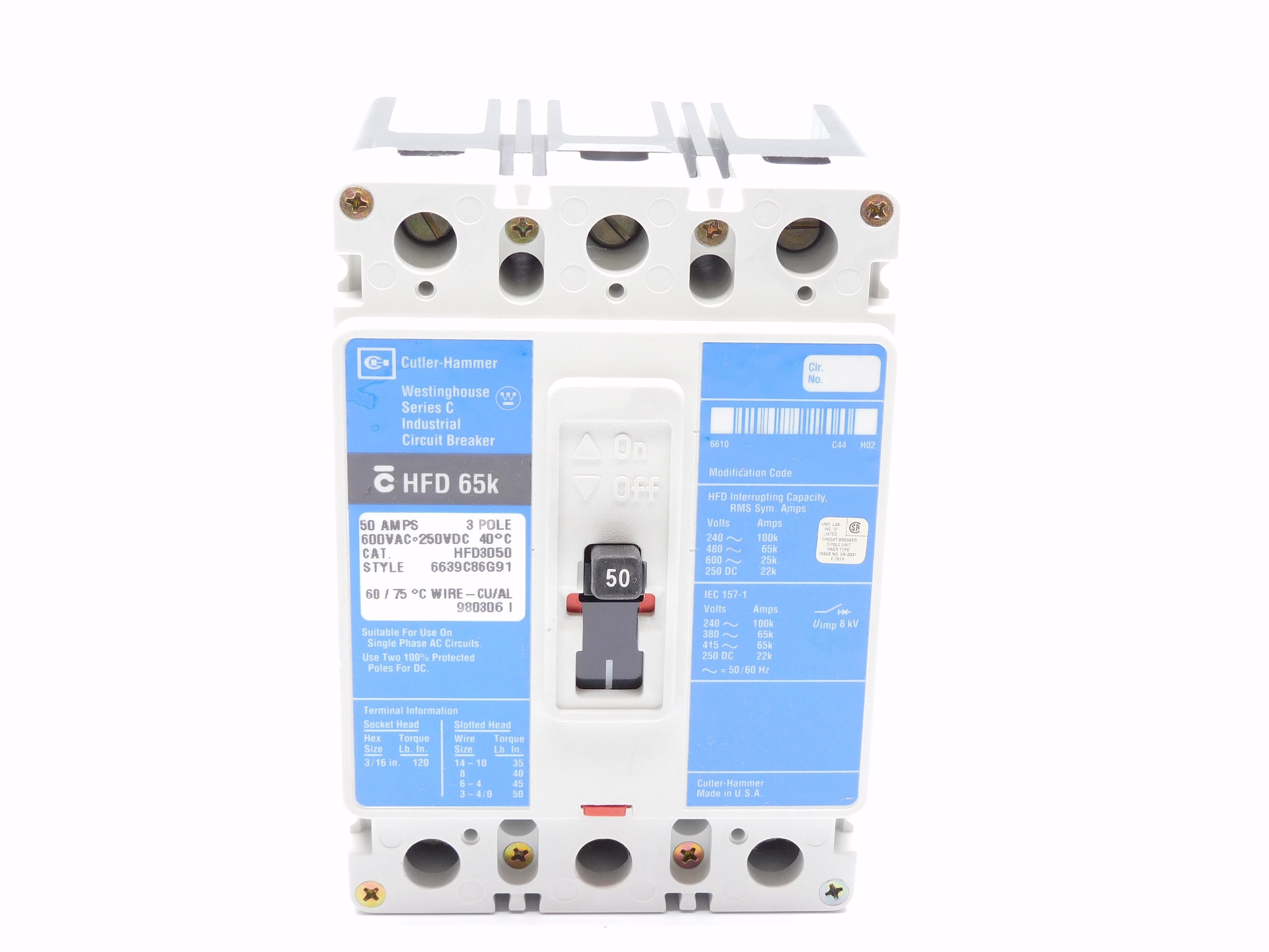 CUTLER HAMMER HFD3050 SER. C 50A 600VAC (BLUE) NSMP