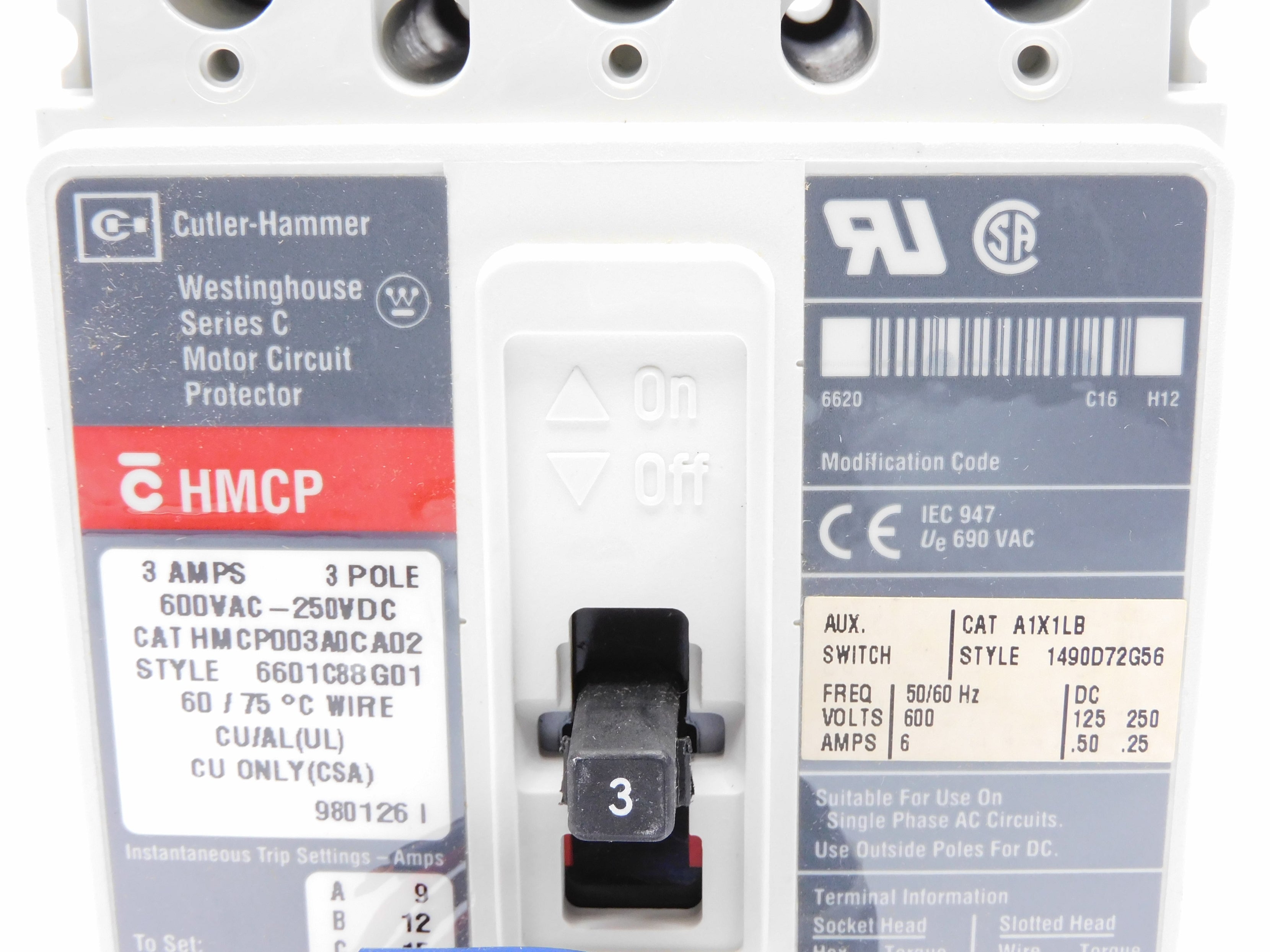 CUTLER HAMMER HMCP003A0CA02 3A (GREY) NSMP