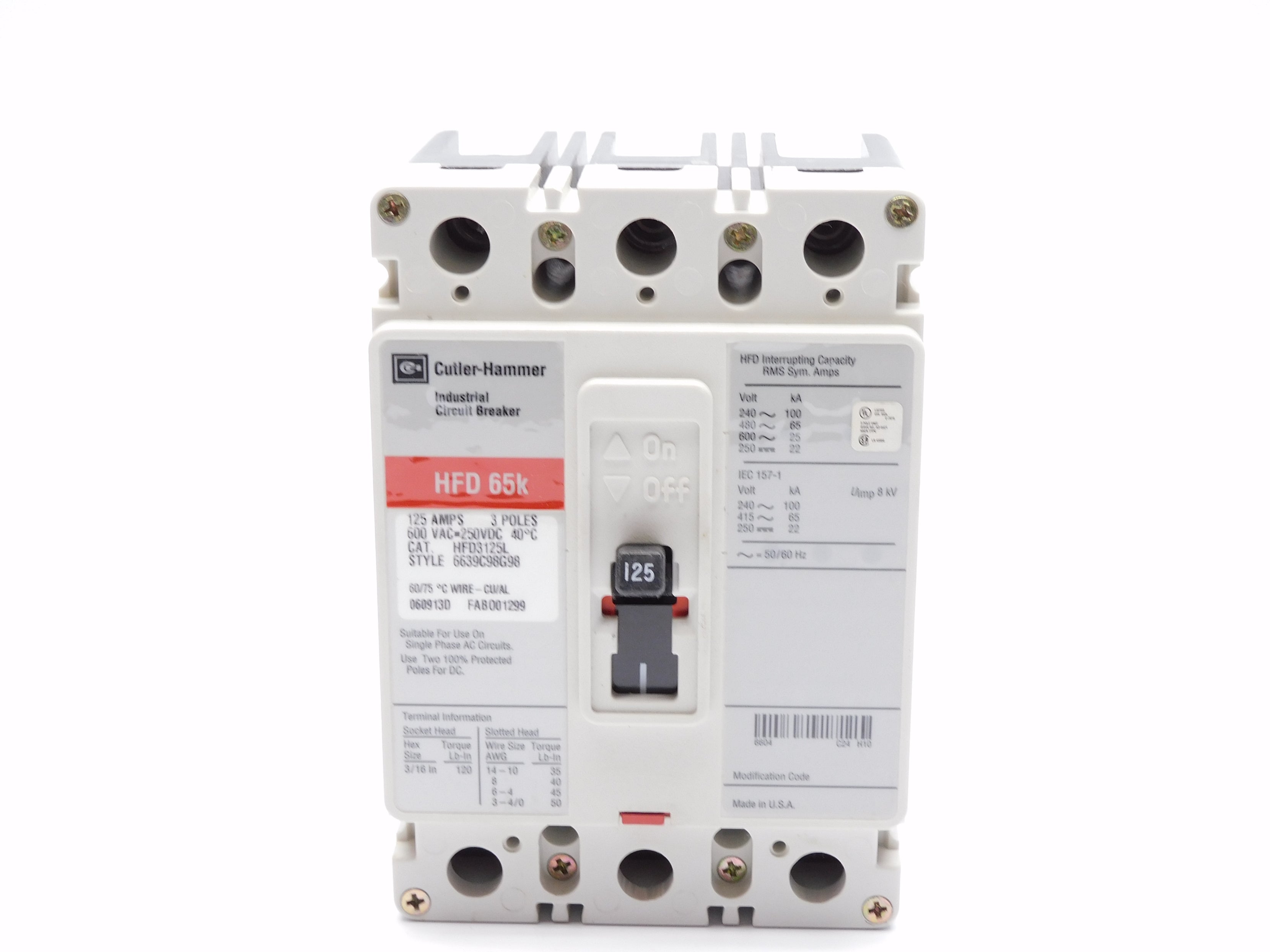 CUTLER HAMMER HFD3125L SER. C 125A 600VAC (WHITE) NSMP