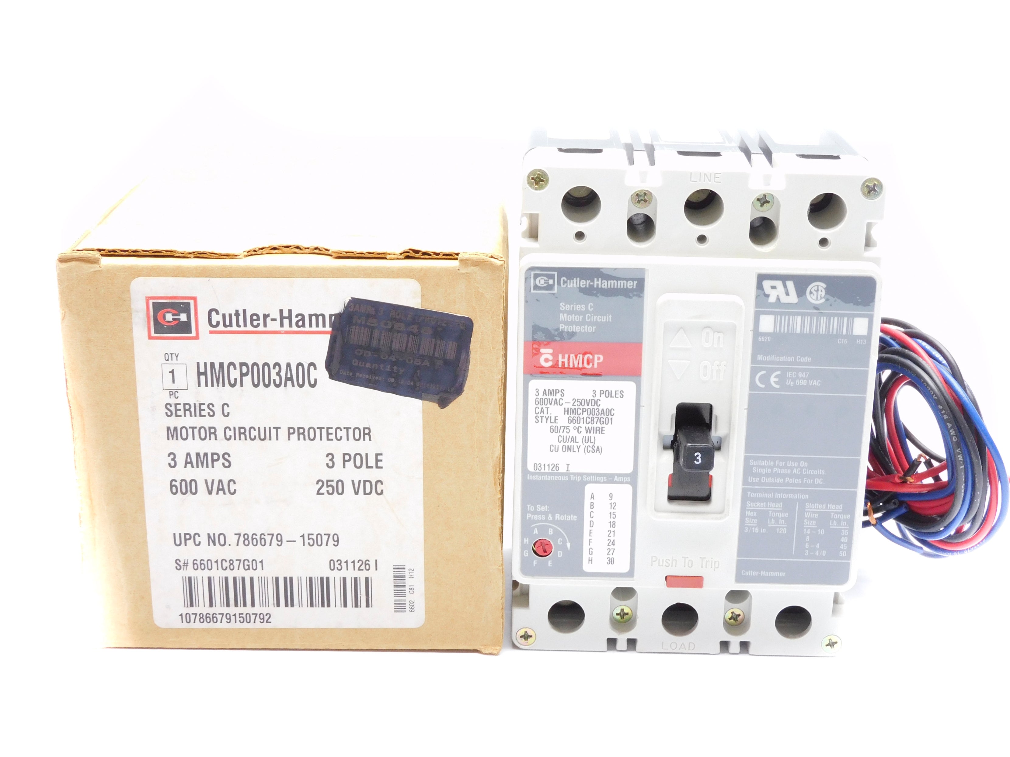 CUTLER HAMMER HMCP003A0C 3A (GREY) (AS PICTURED) NSMP