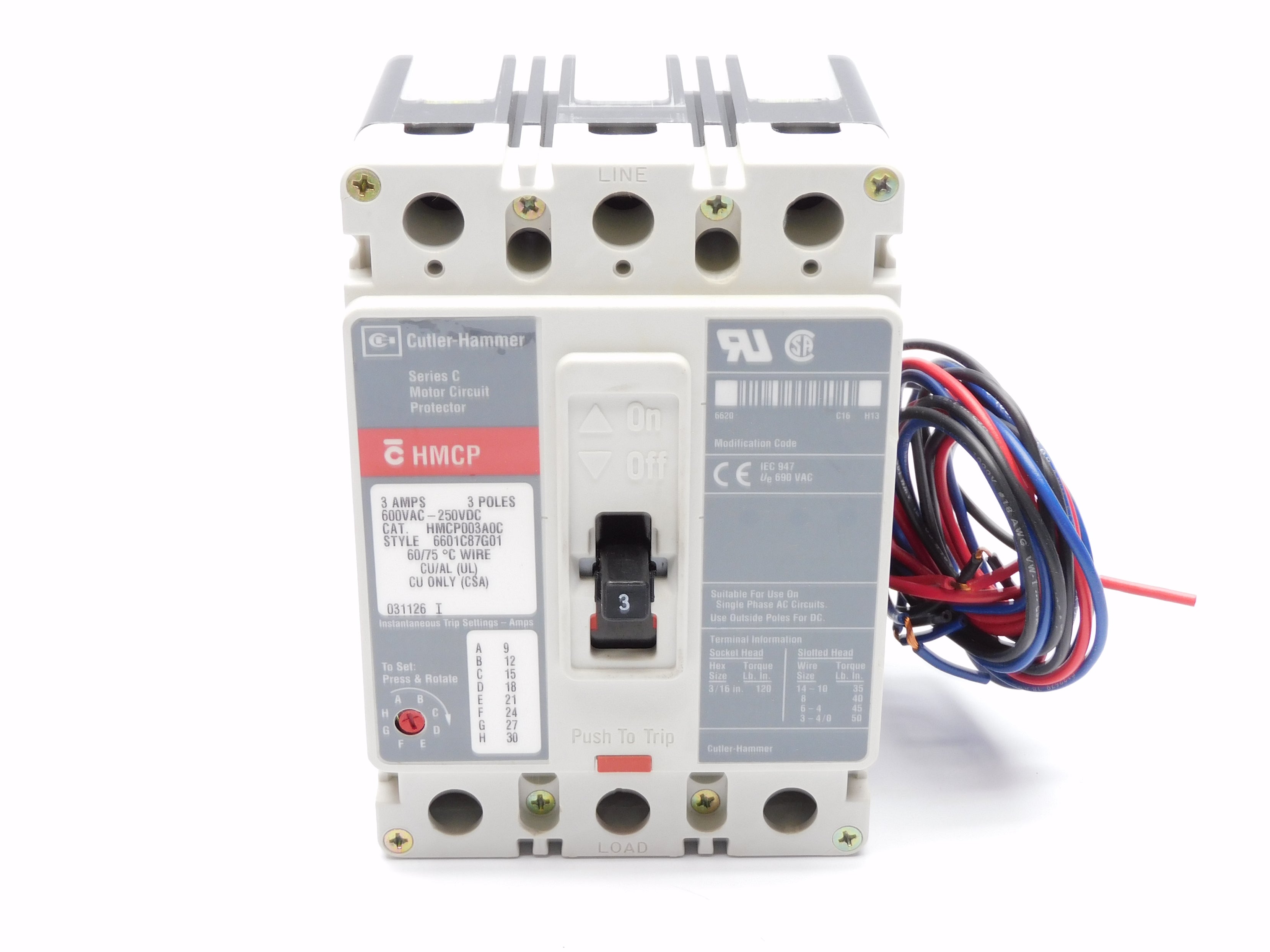 CUTLER HAMMER HMCP003A0C 3A (GREY) (AS PICTURED) NSMP