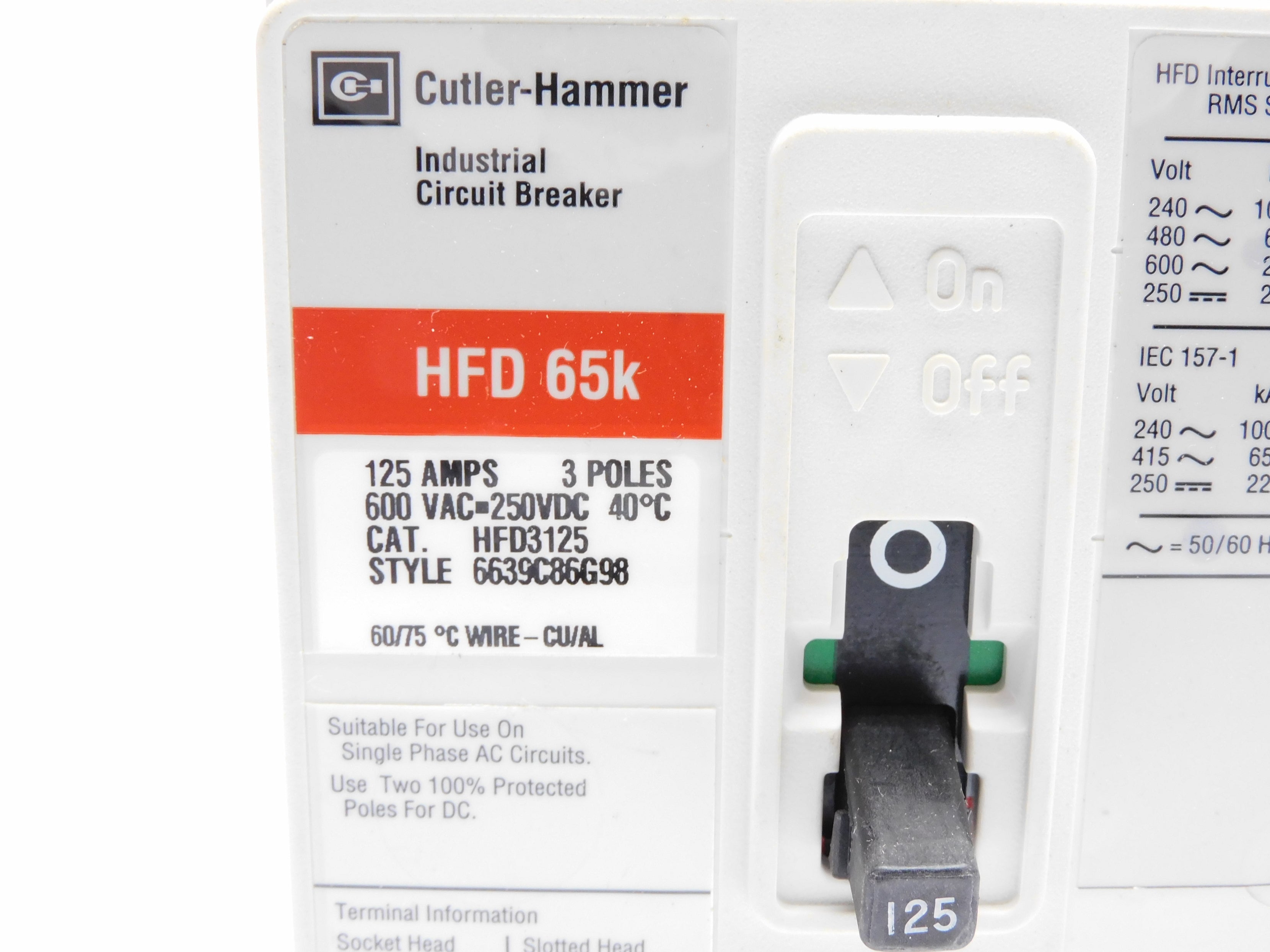 CUTLER HAMMER HFD3125 SER. C 125A 600VAC (WHITE) NSMP
