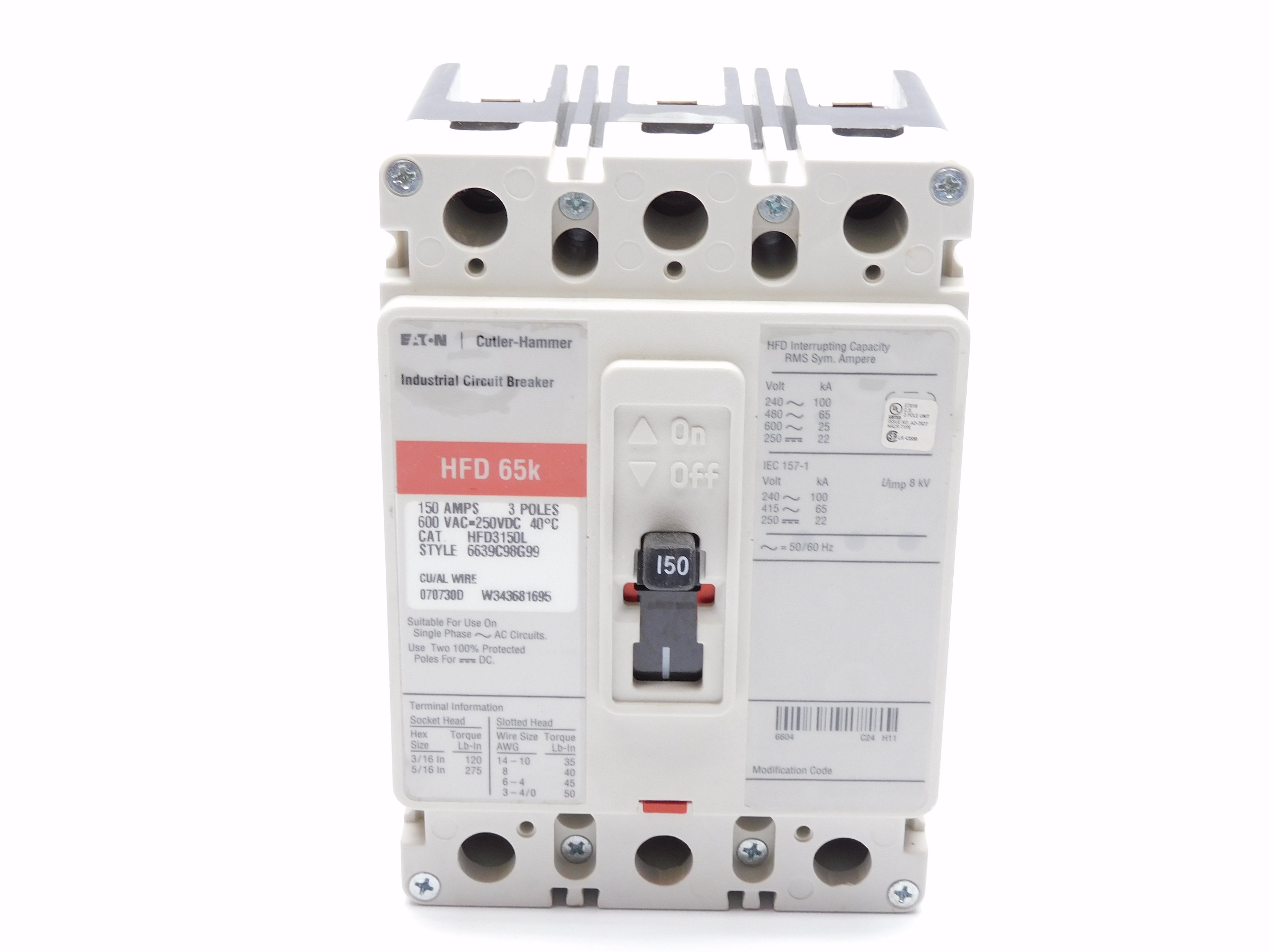 CUTLER HAMMER HFD3150L SER. C 150A 600VAC (WHITE) NSMP