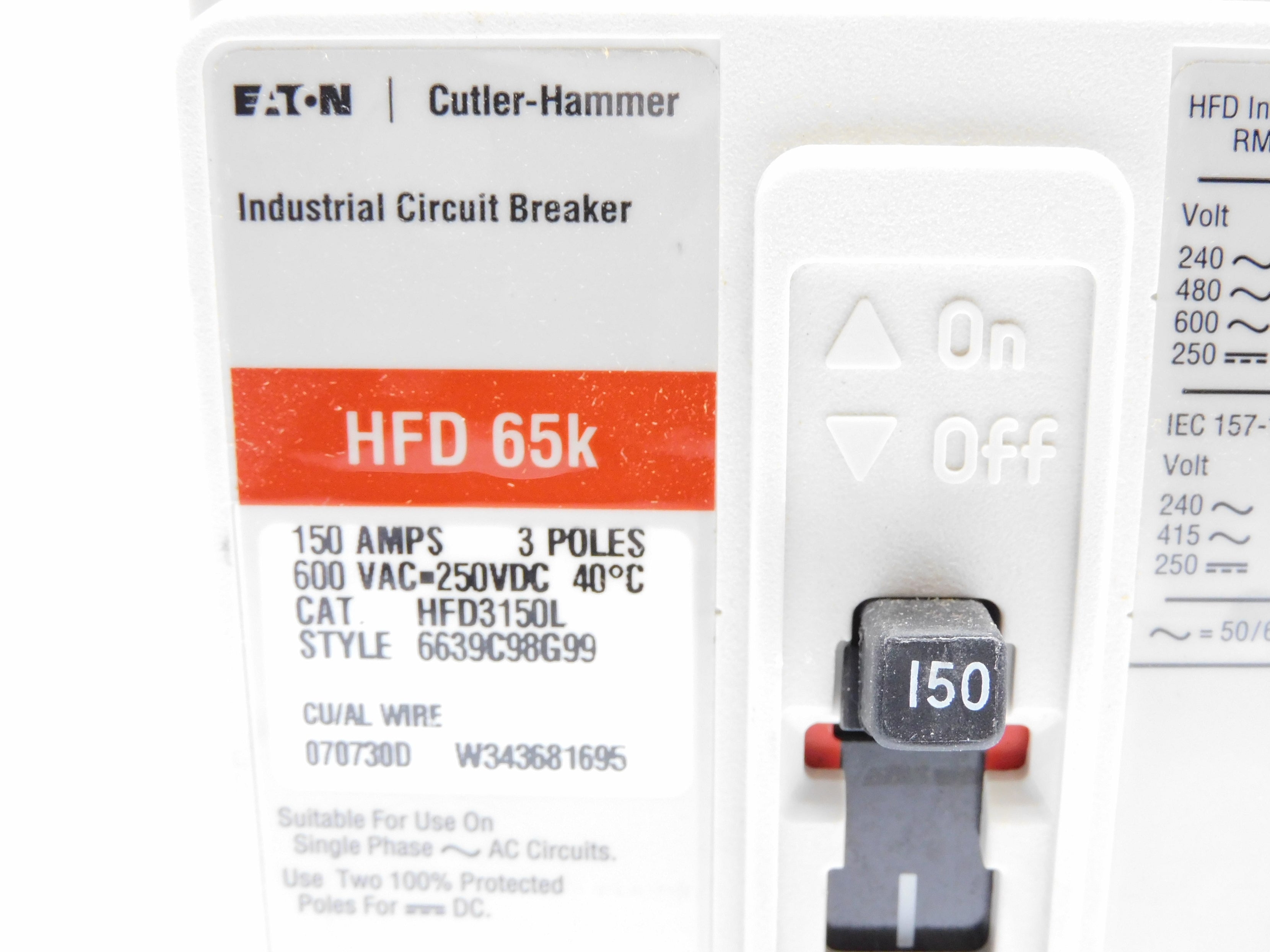 CUTLER HAMMER HFD3150L SER. C 150A 600VAC (WHITE) NSMP