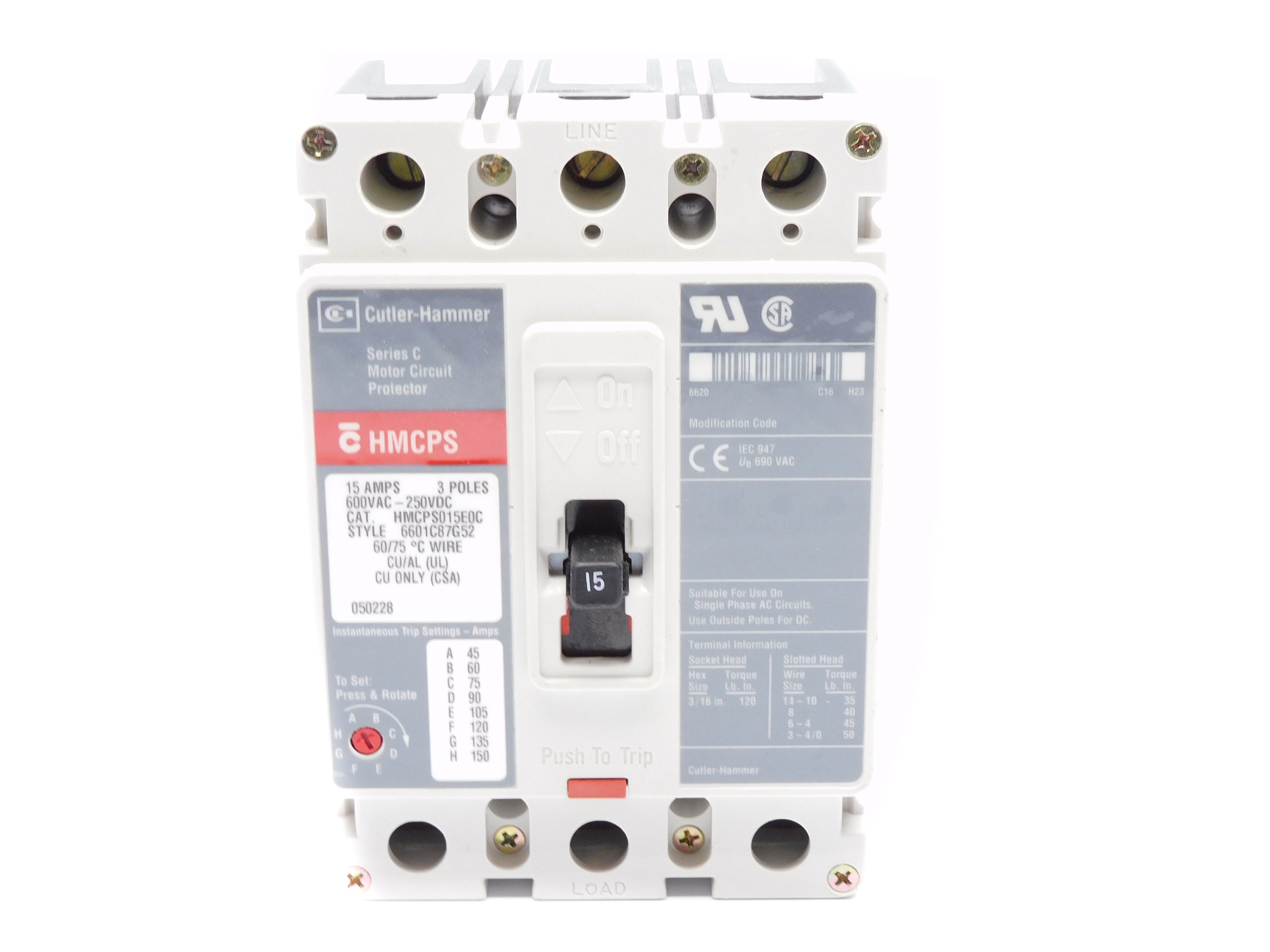 CUTLER HAMMER HMCPS015E0C SER. C 600VAC 15A (GRAY) NSNP