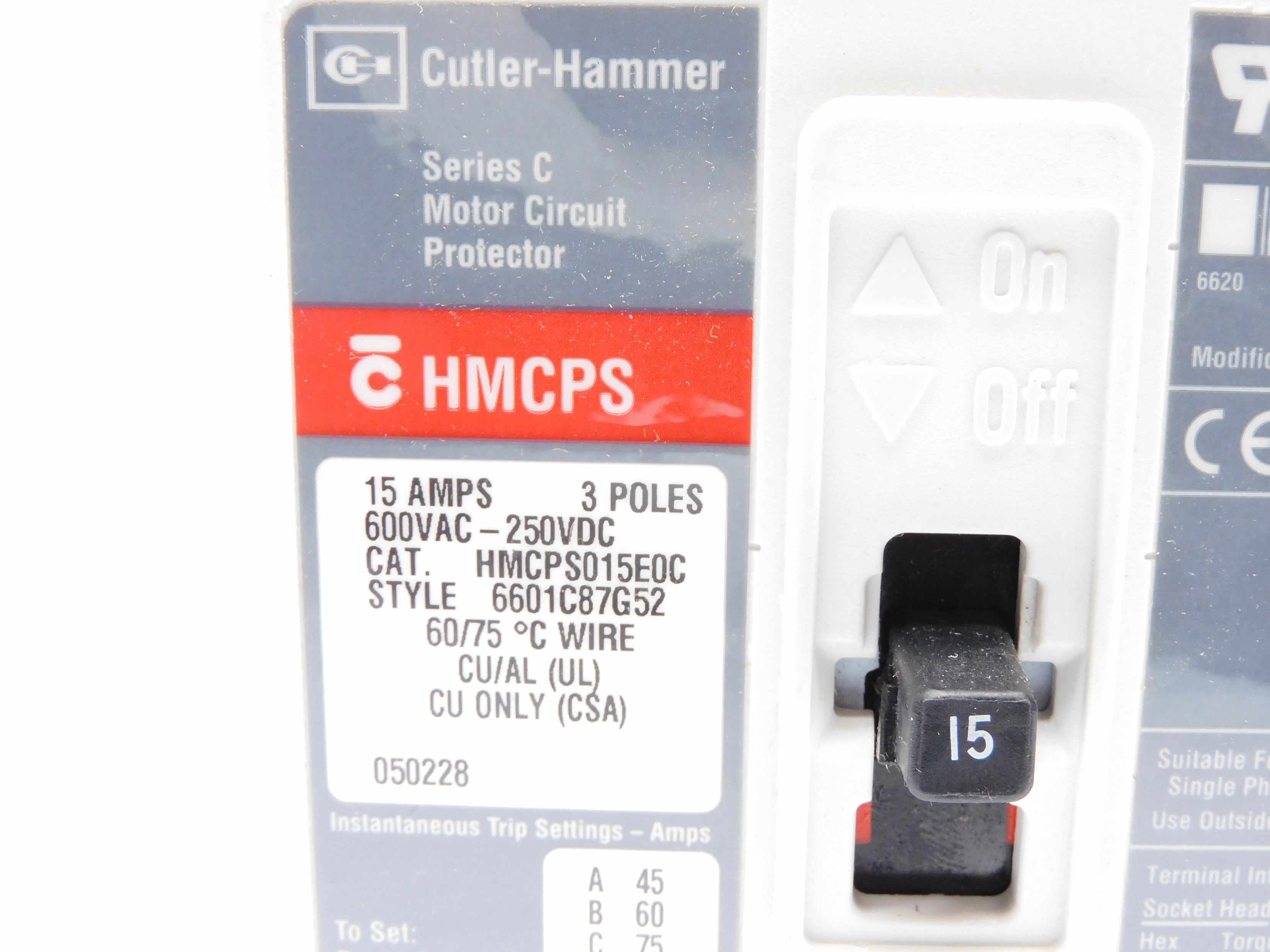 CUTLER HAMMER HMCPS015E0C SER. C 600VAC 15A (GRAY) NSNP
