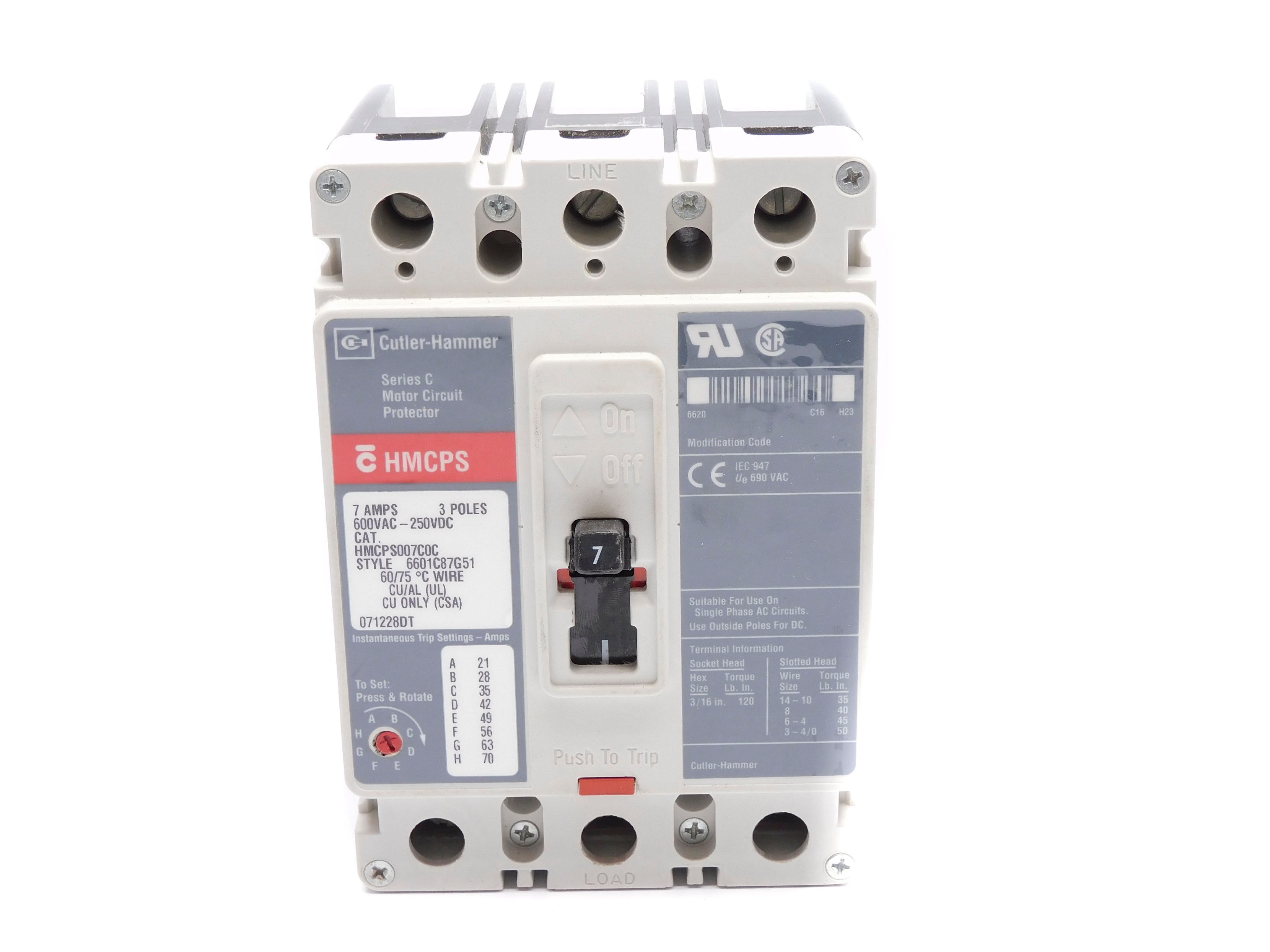 CUTLER HAMMER HMCPS007C0C SER. C 7A 600VAC (GRAY) NSNP