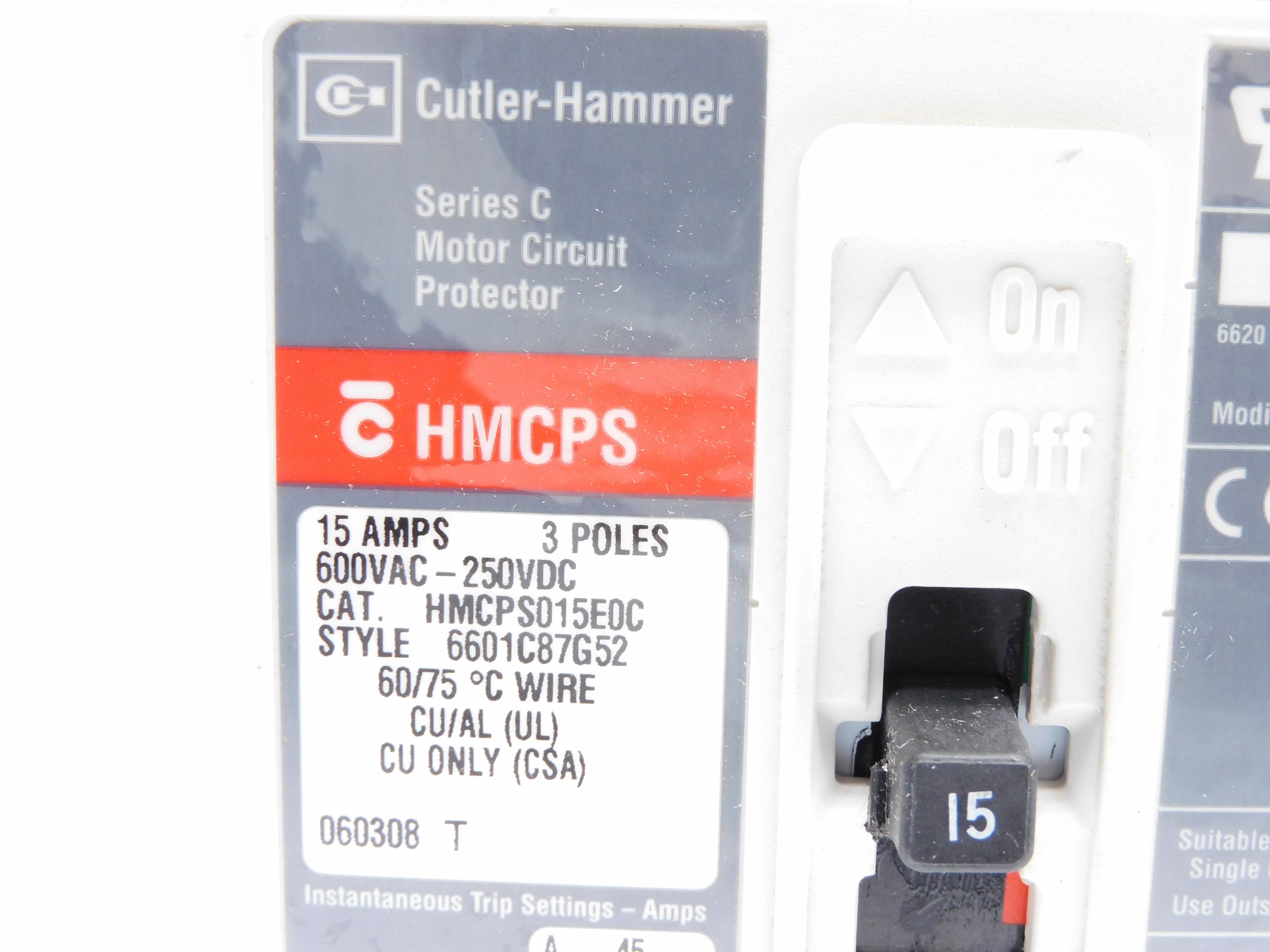 CUTLER HAMMER HMCPS015E0C SER. C 15A 600VAC (GRAY) UNMP