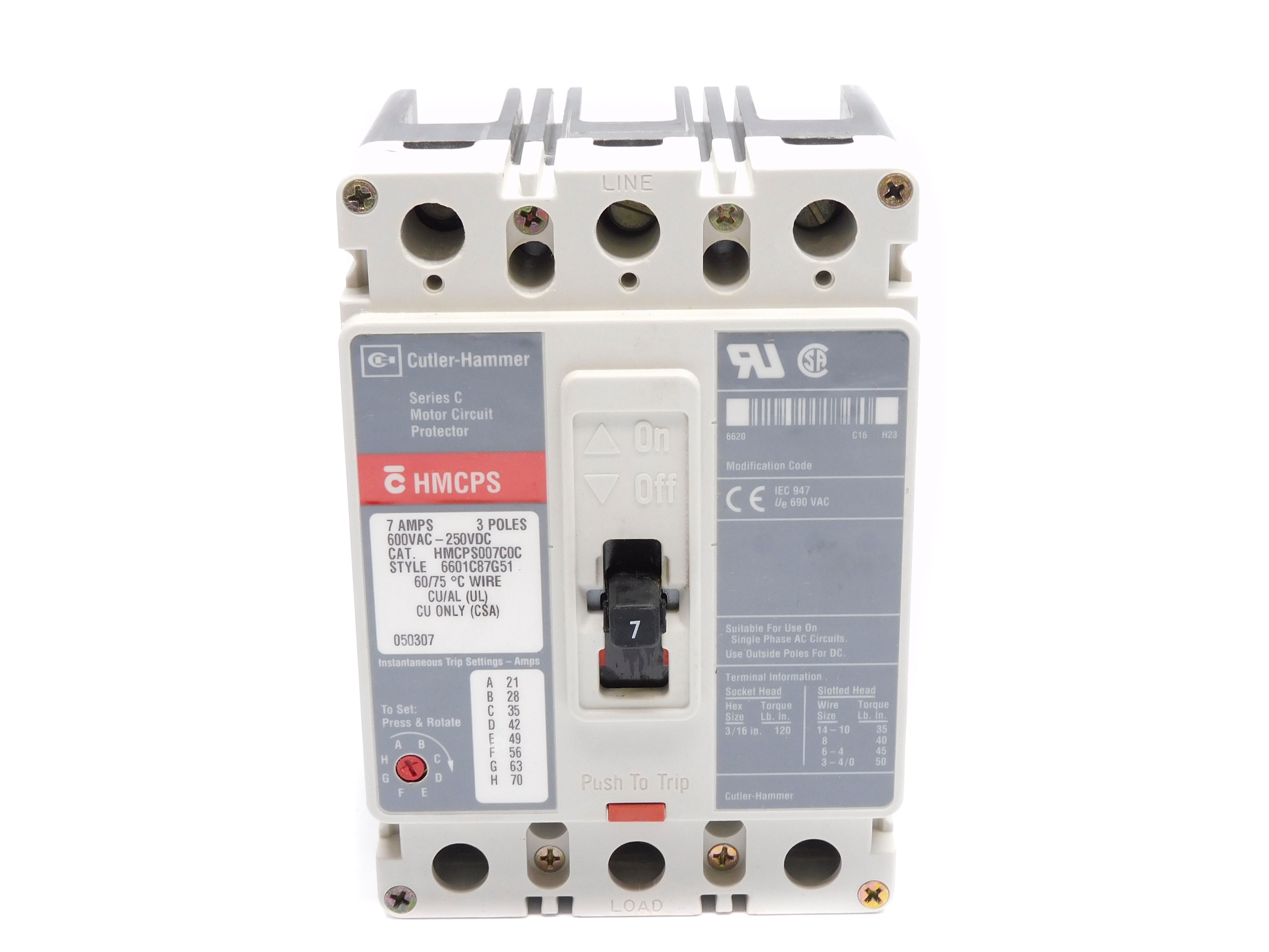 CUTLER HAMMER HMCPS007C0C SER. C 7A 600VAC (GRAY) UNMP