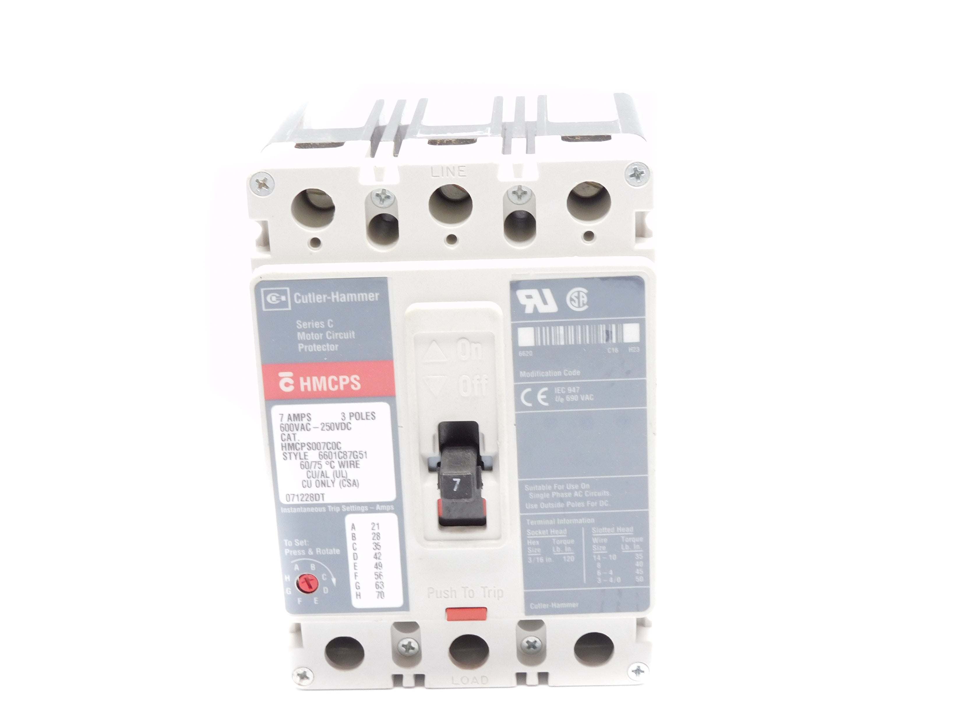CUTLER HAMMER HMCPS007C0C SER. C 7A 600VAC (GRAY) (AS PICTURED) NSNP
