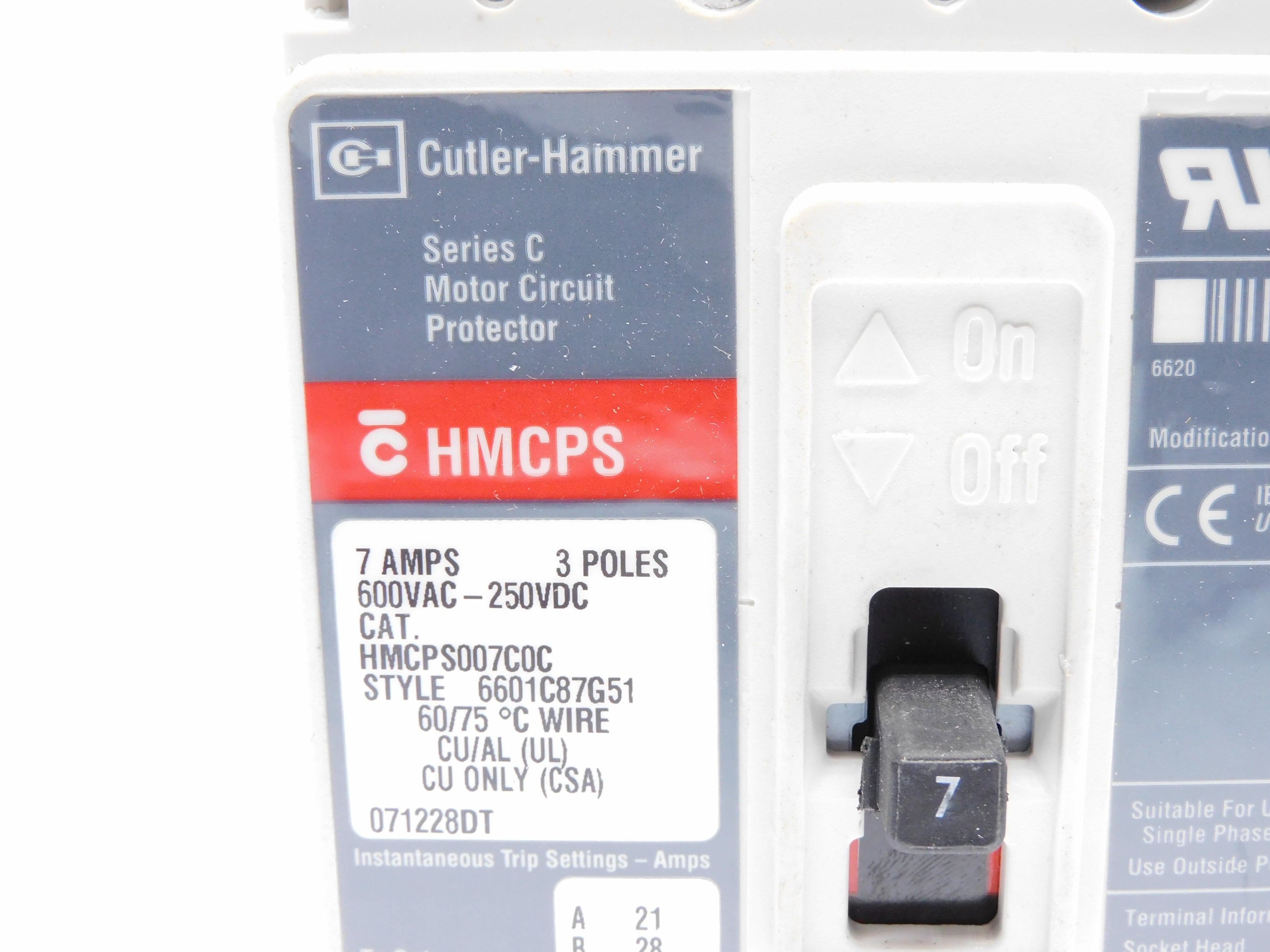 CUTLER HAMMER HMCPS007C0C SER. C 7A 600VAC (GRAY) (AS PICTURED) NSNP