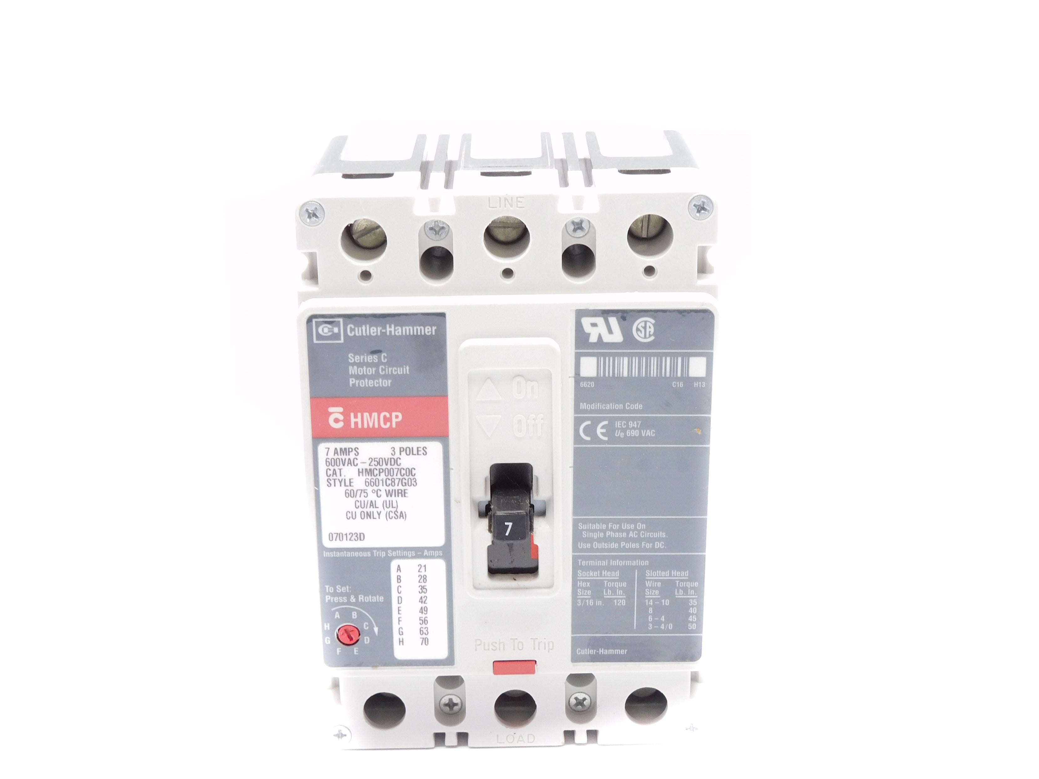 CUTLER HAMMER HMCP007C0C 7A (GREY) (AS PICTURED) NSNP