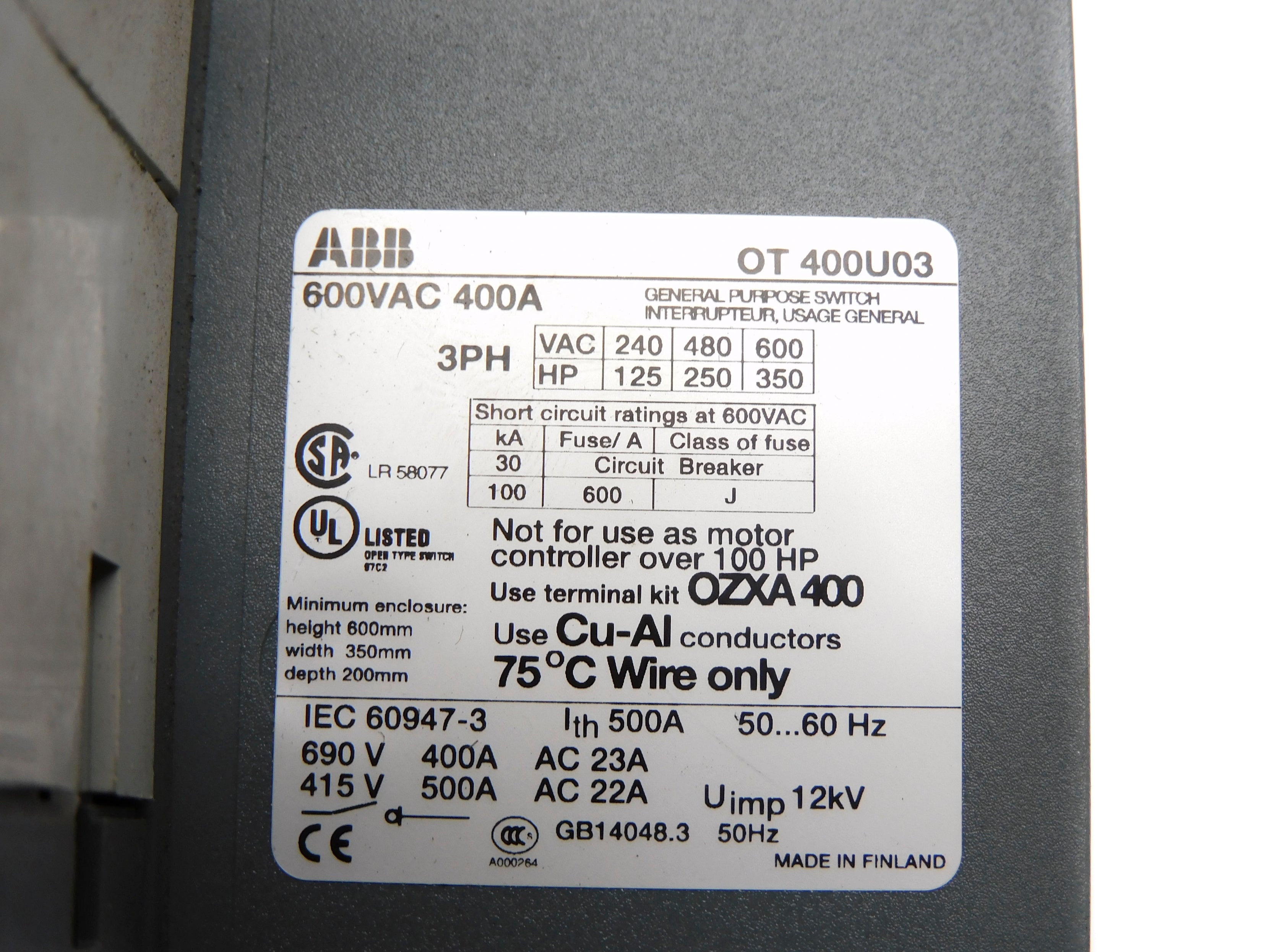 ABB OT400U03 (AS PICTURED) UNMP