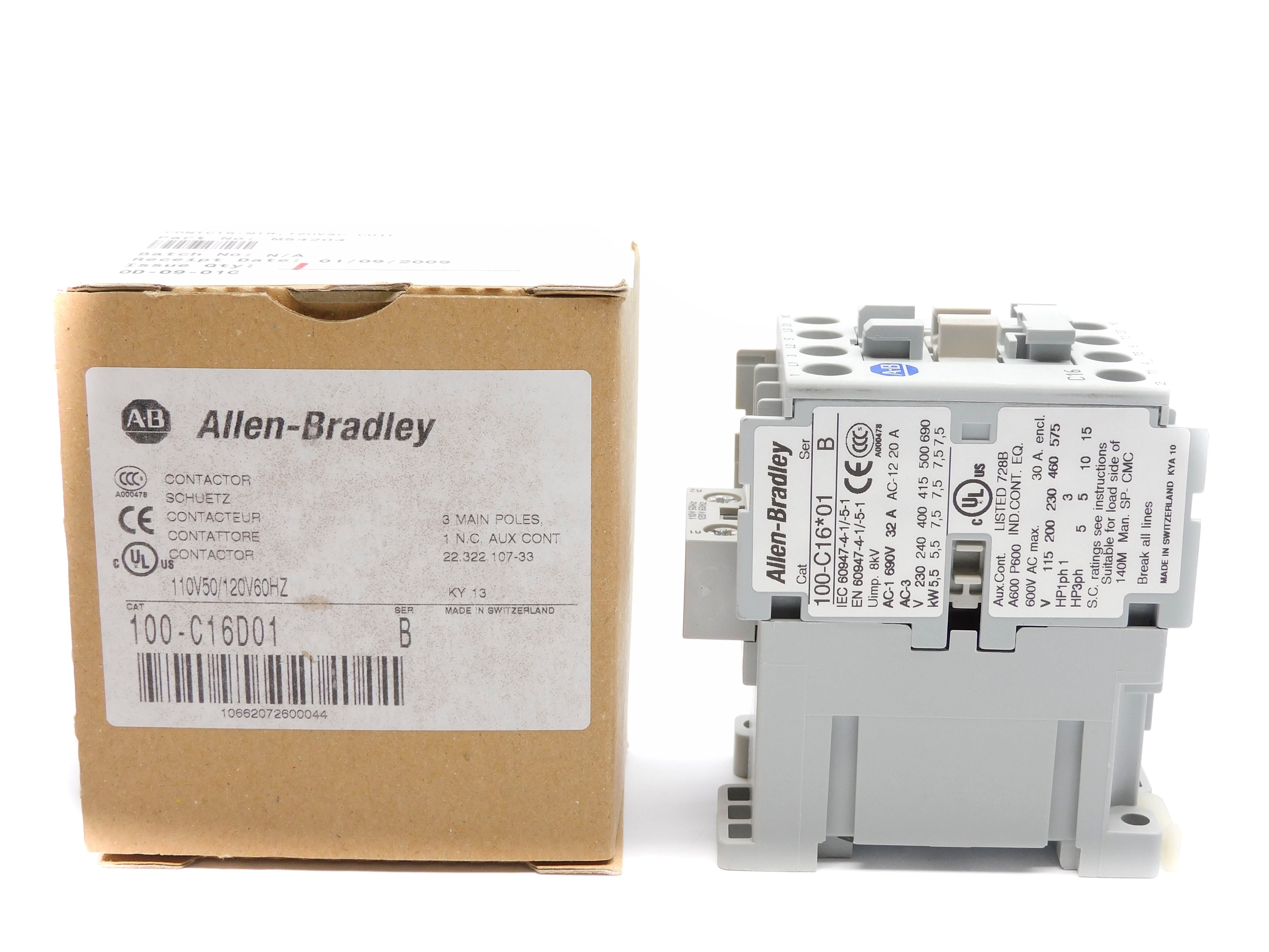 ALLEN BRADLEY 100-C16D01 SER. B 110/50 120/60 (BR/WH) NSMP