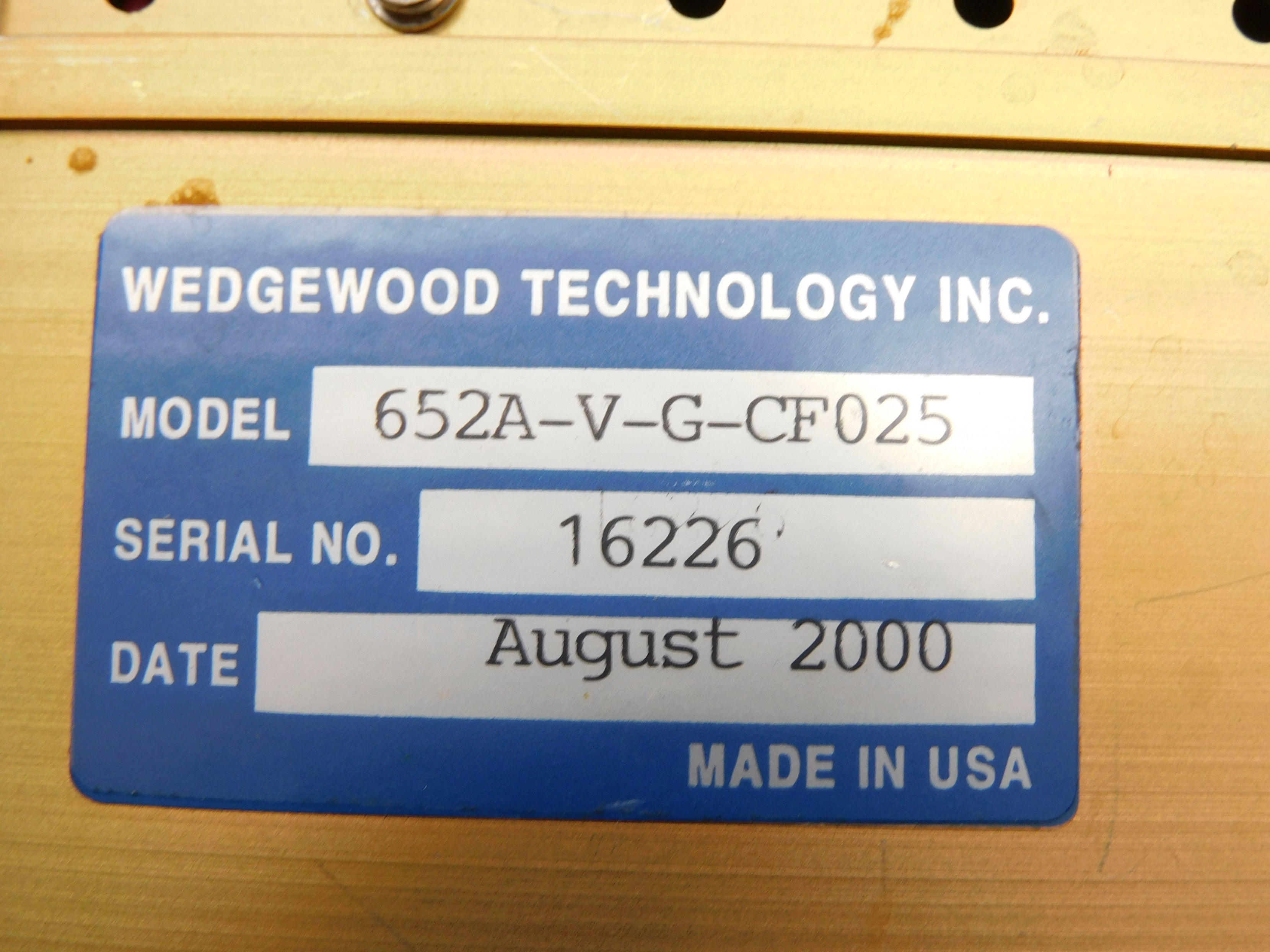 WEDGEWOOD TECHNOLOGY 652A-V-G-CF025 UNMP