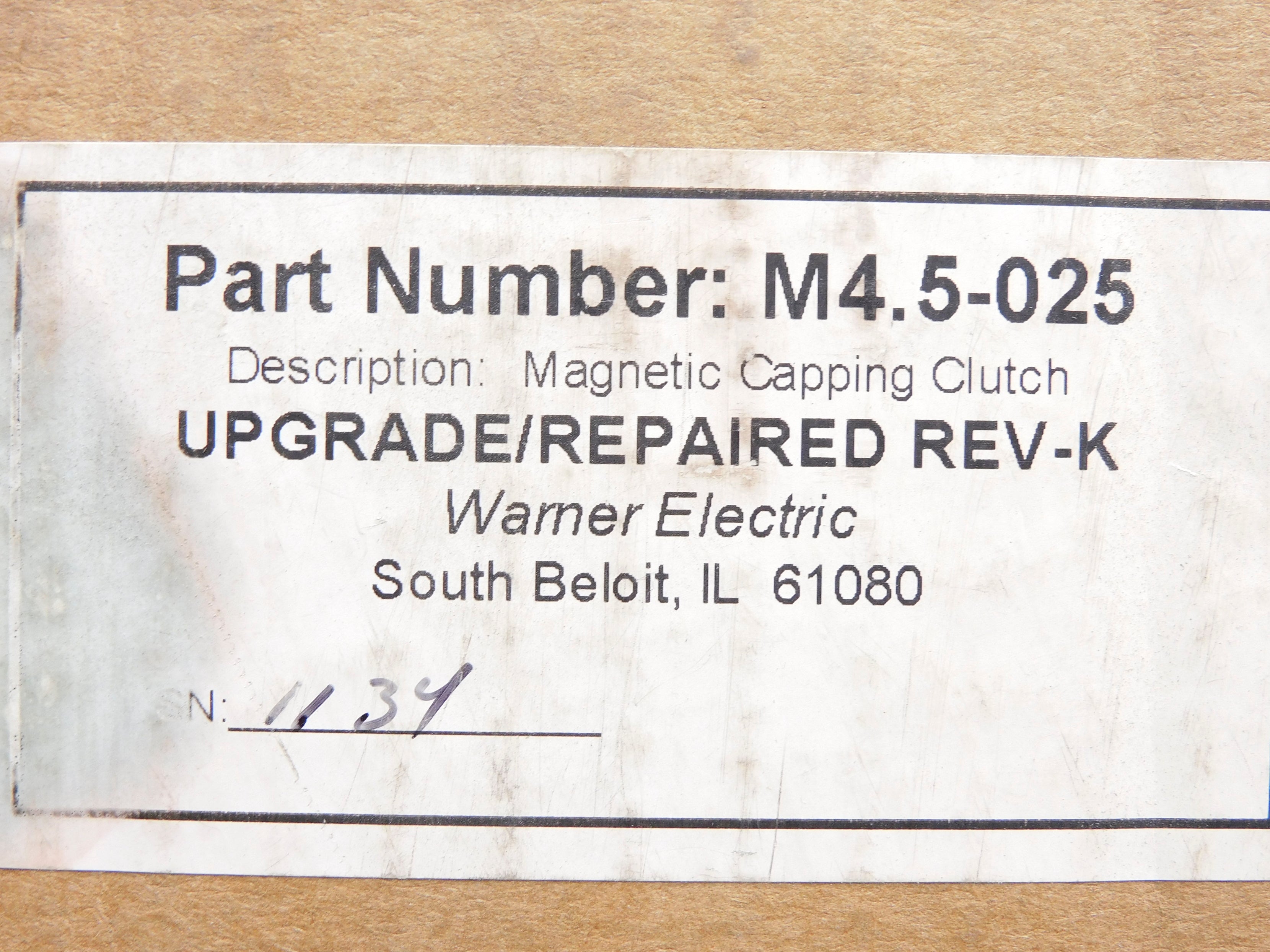 WARNER ELECTRIC M4.5-025 REV K REMAN