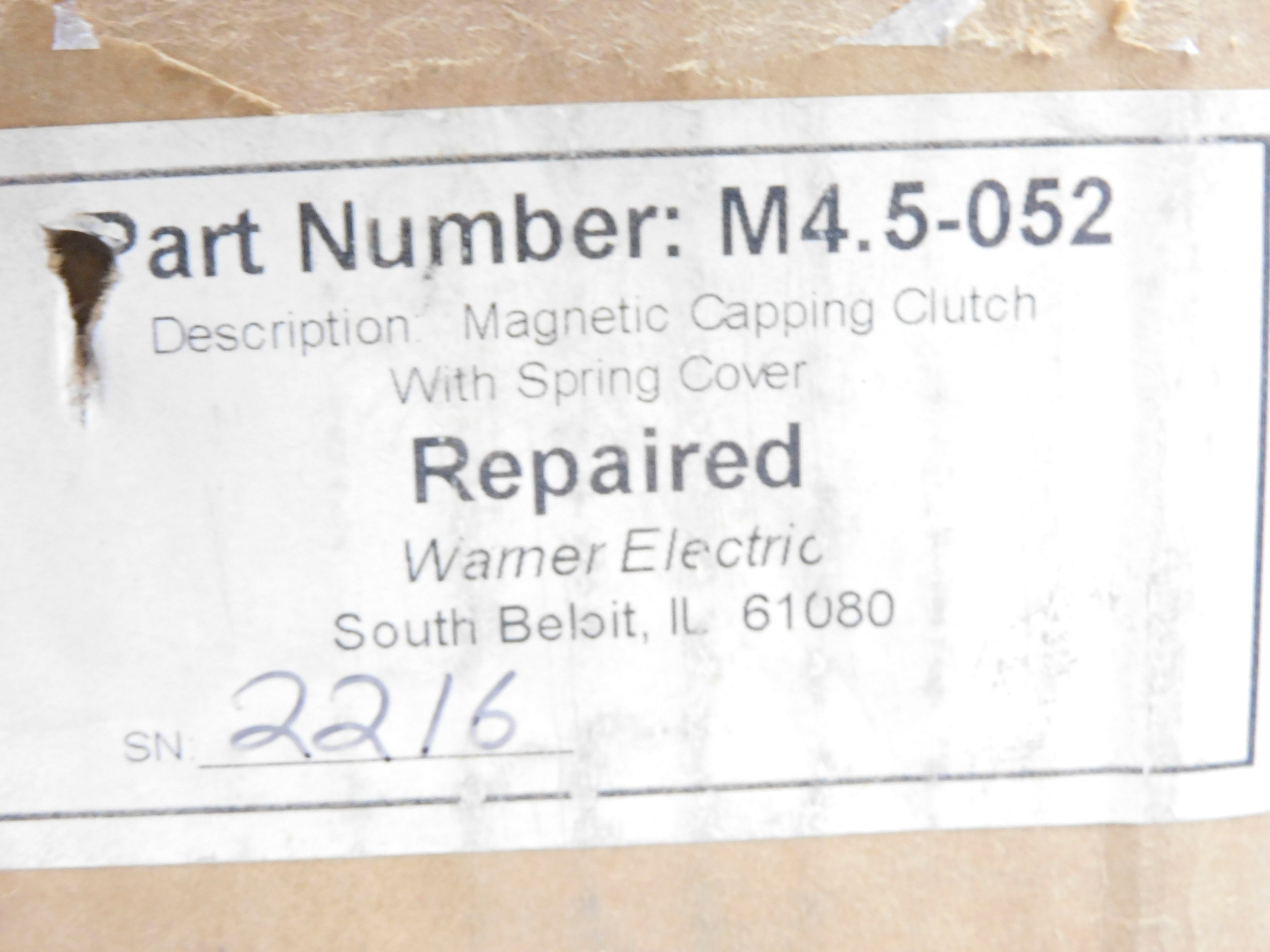 WARNER ELECTRIC M4.5-052 REV F REMAN
