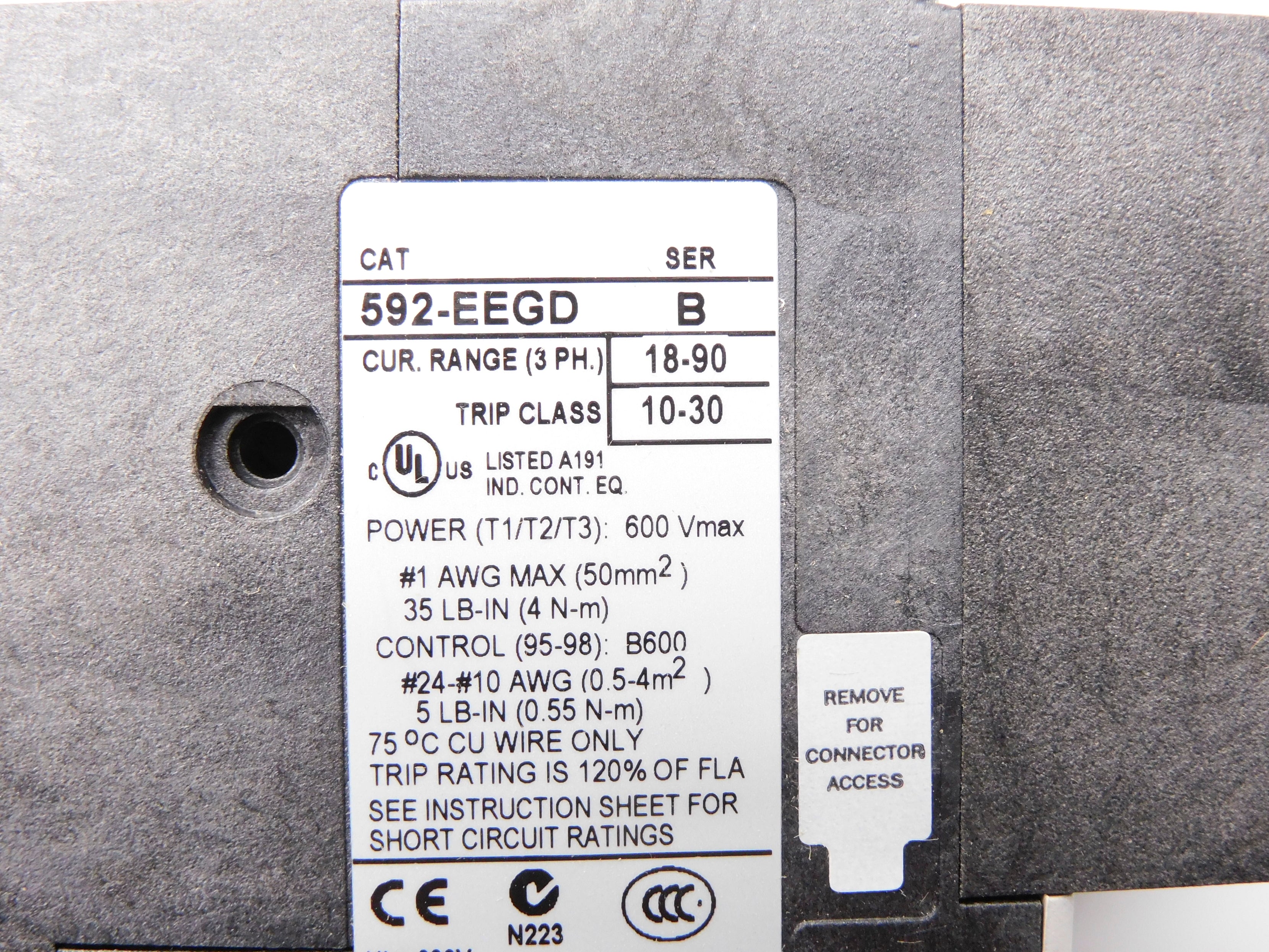 ALLEN BRADLEY 592-EEGD SER. B 600V 18-90A (BR/WH) NSMP