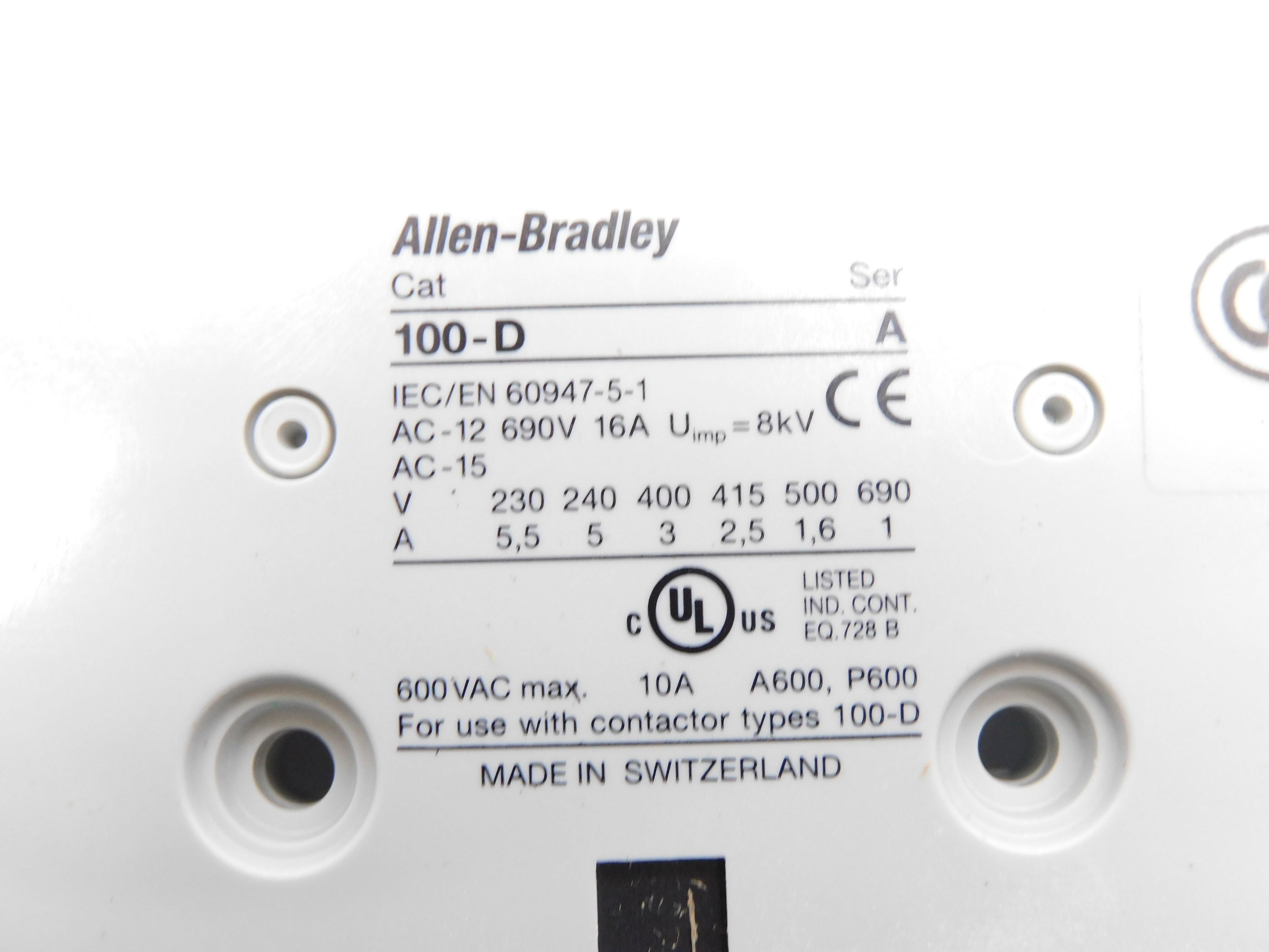 ALLEN BRADLEY 100-DS2-20 SER. A (BR/WH) NSMP