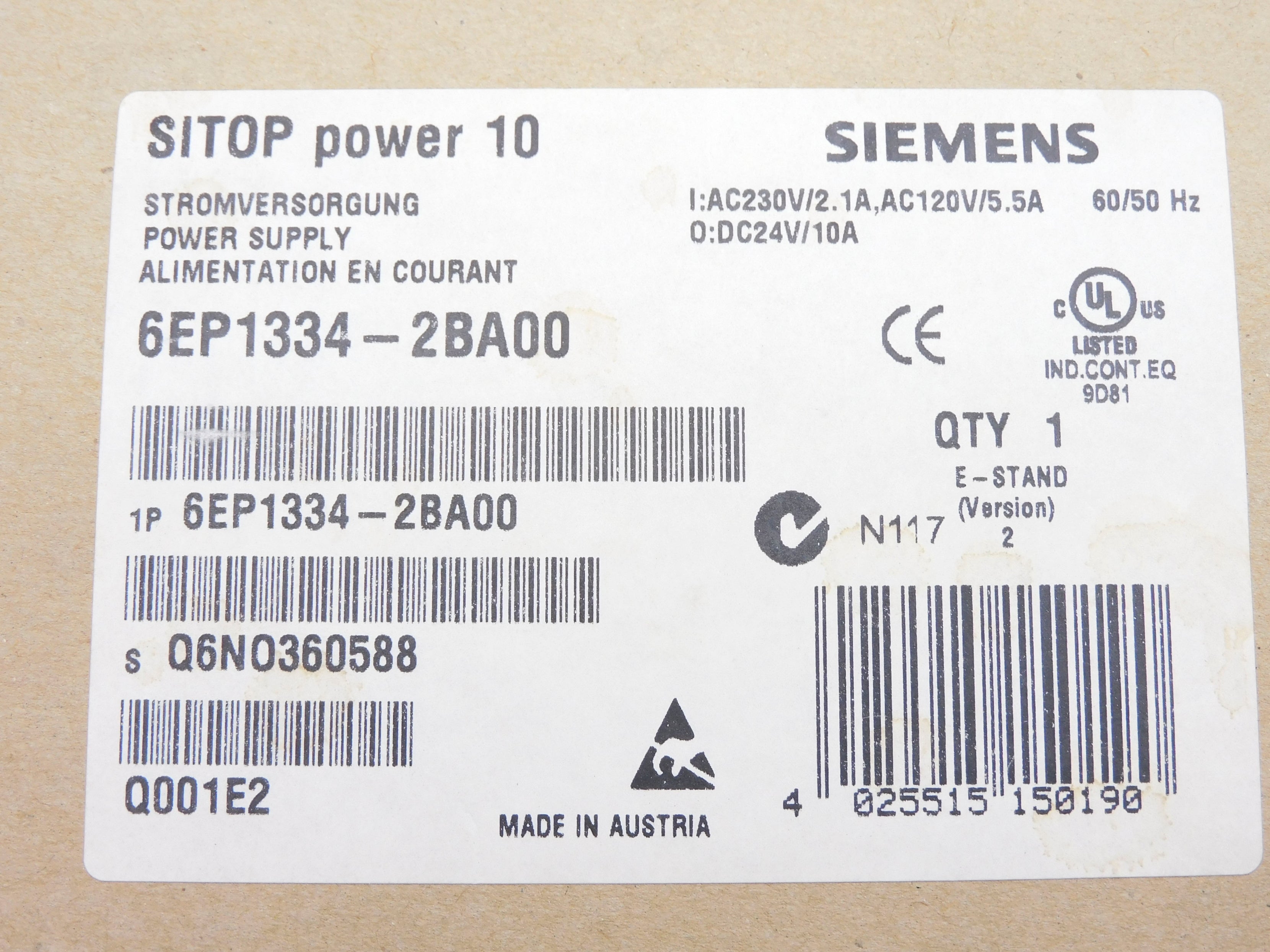 SIEMENS 6EP1334-2BA00 NSFS