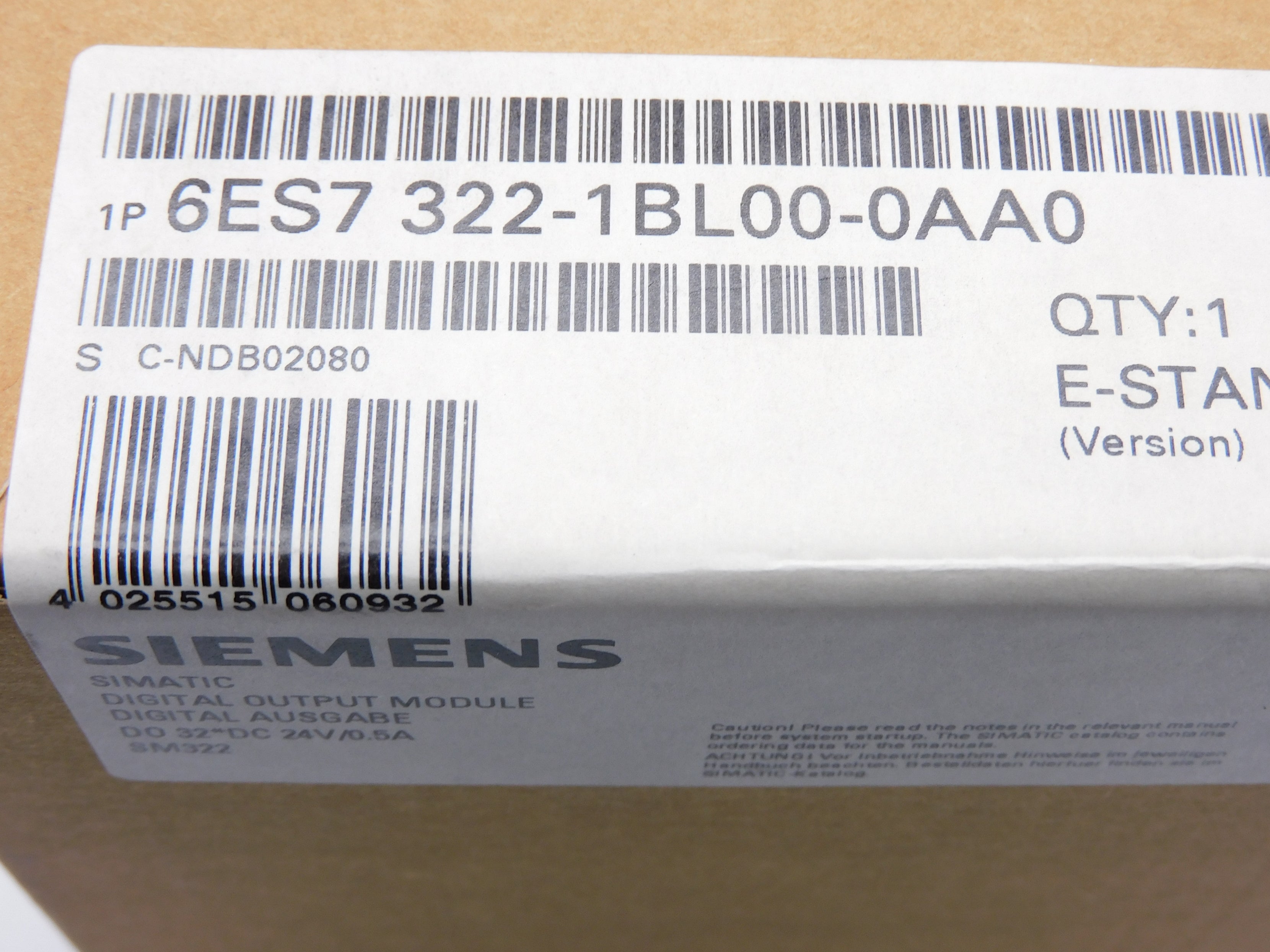 SIEMENS 6ES7322-1BL00-0AA0 24VDC 0.5A NSFS