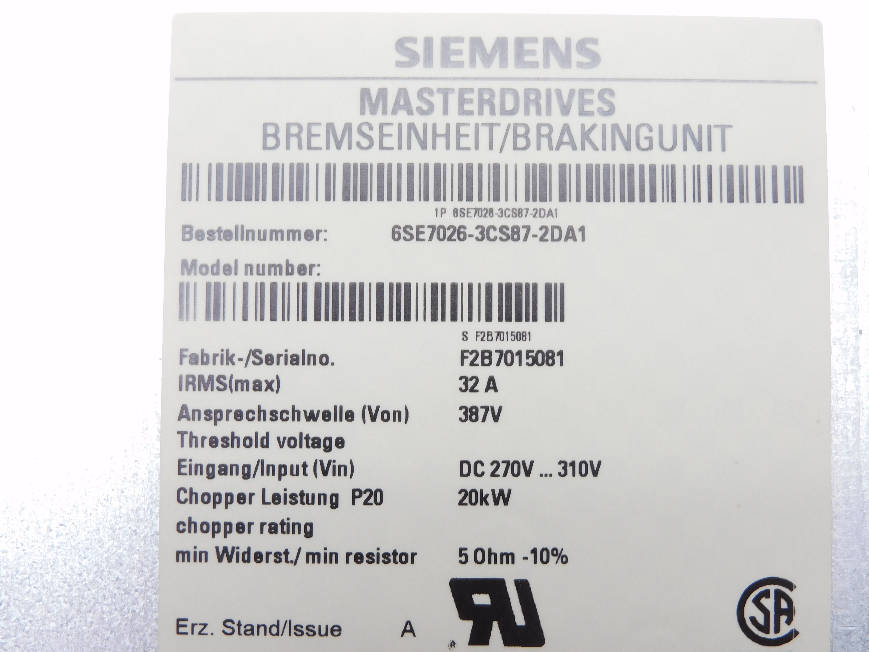 SIEMENS 6SE7026-3CS87-2DA1 NSMP