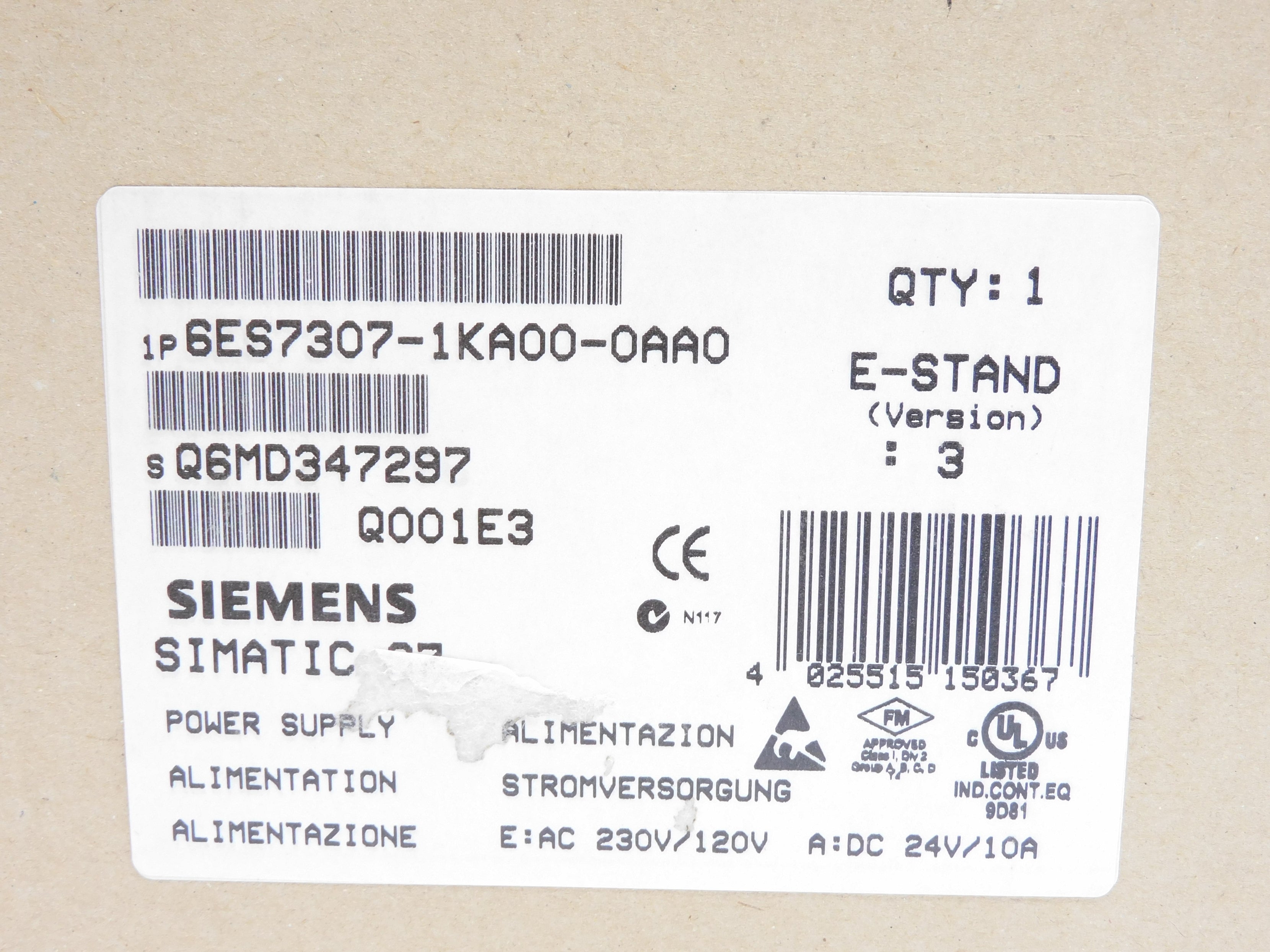 SIEMENS 6ES7307-1KA00-0AA0 NSMP