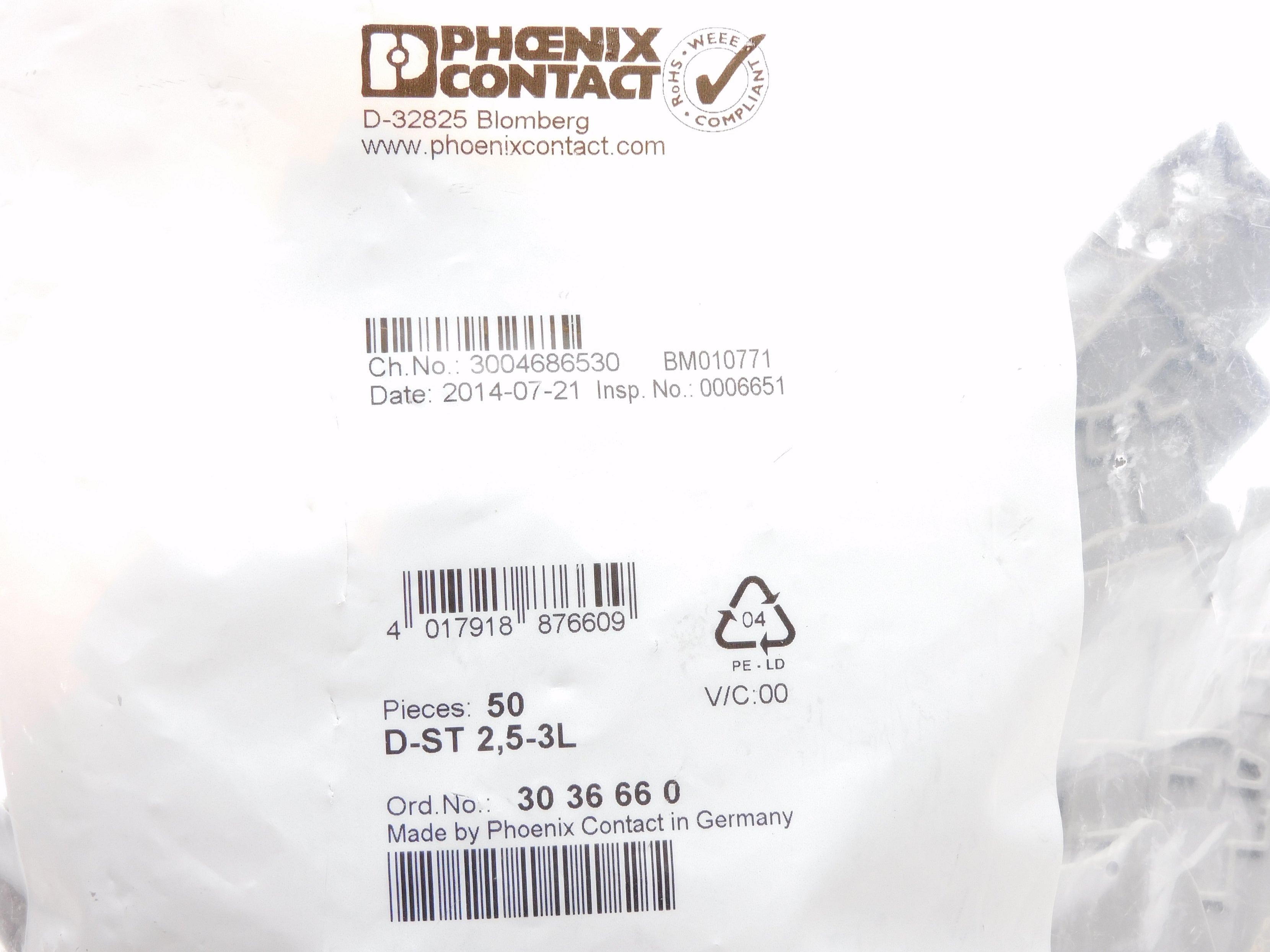 PHOENIX CONTACT D-ST2,5-3L (PKG OF 50) NSMP