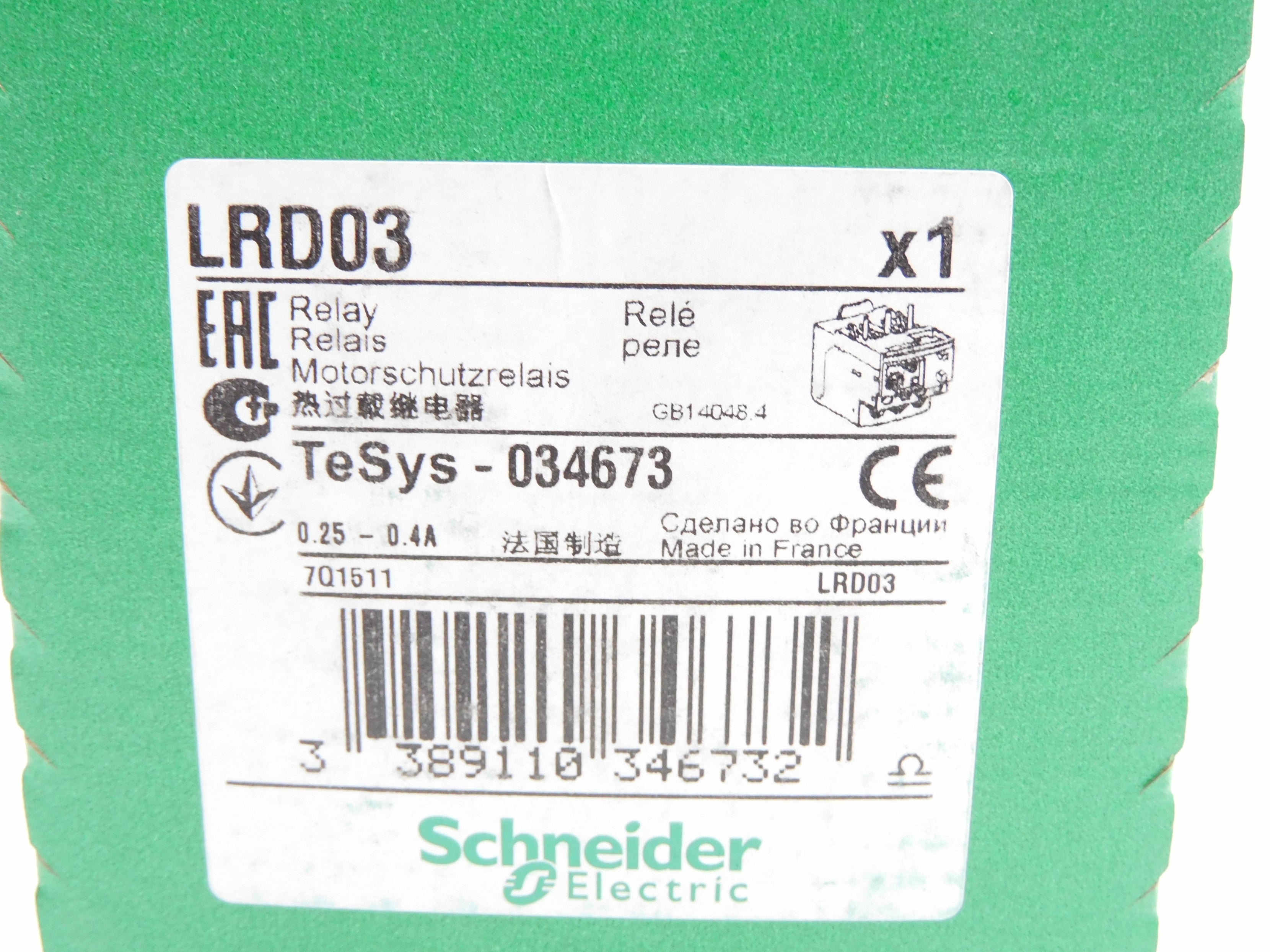 SCHNEIDER LRD03 0.25-0.4A NSFS
