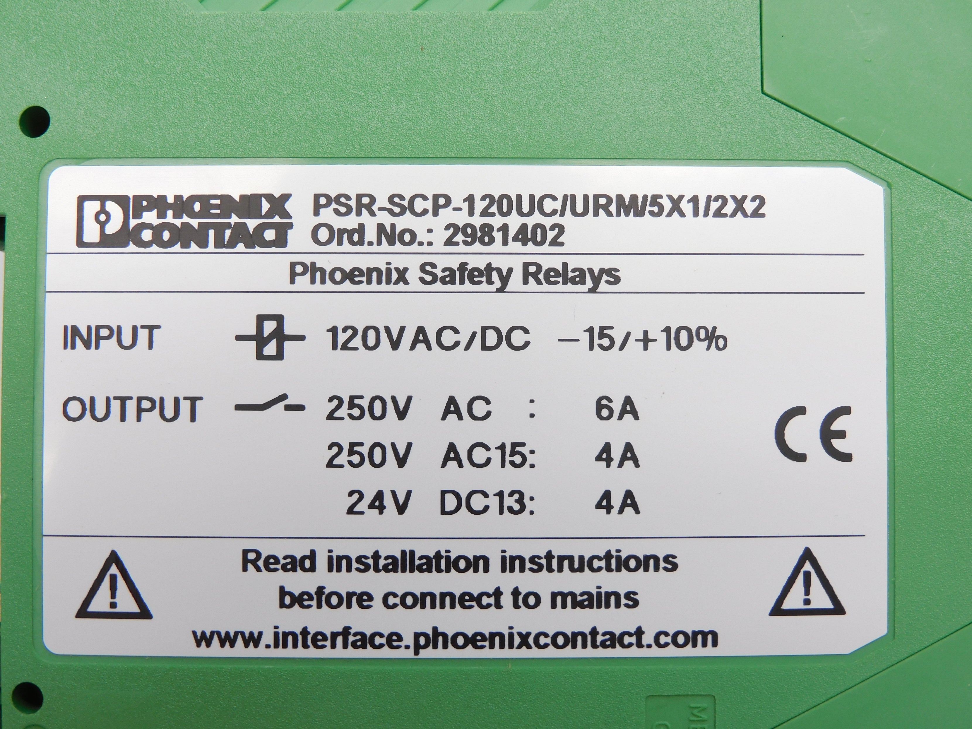PHOENIX CONTACT PSR-SCP-120UC/URM/5X1/2X2 120VAC/DC 6A NSMP