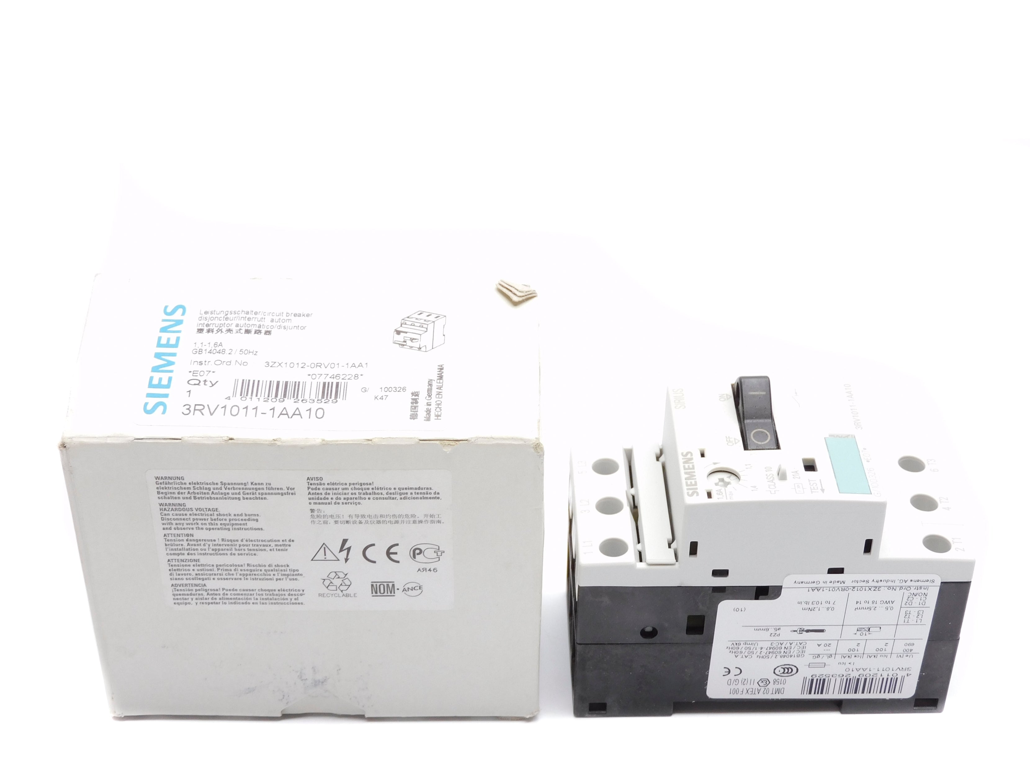 SIEMENS 3RV1011-1AA10 600V 1.1-1.6A NSMP