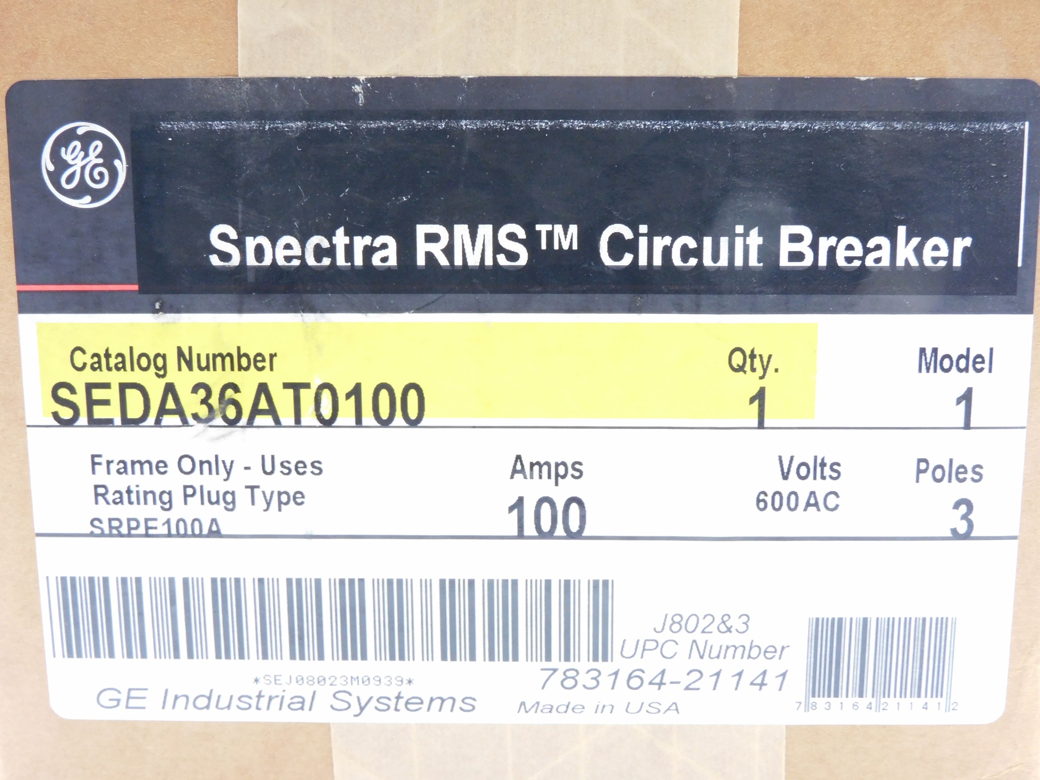 GENERAL ELECTRIC SEDA36AT0100 100A 600VAC NSFS