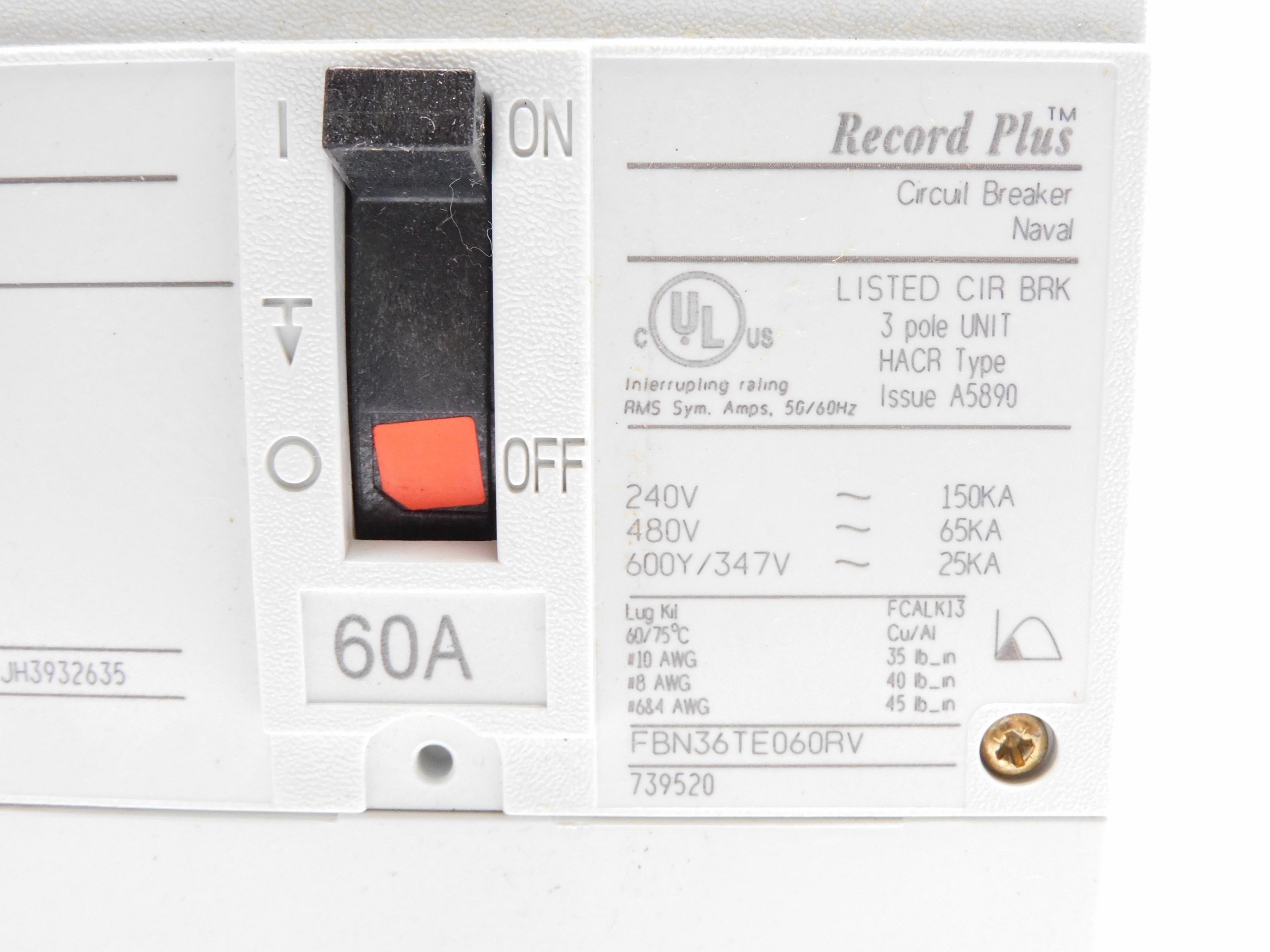 GENERAL ELECTRIC FBN36TE060RV 60A 480V NSMP
