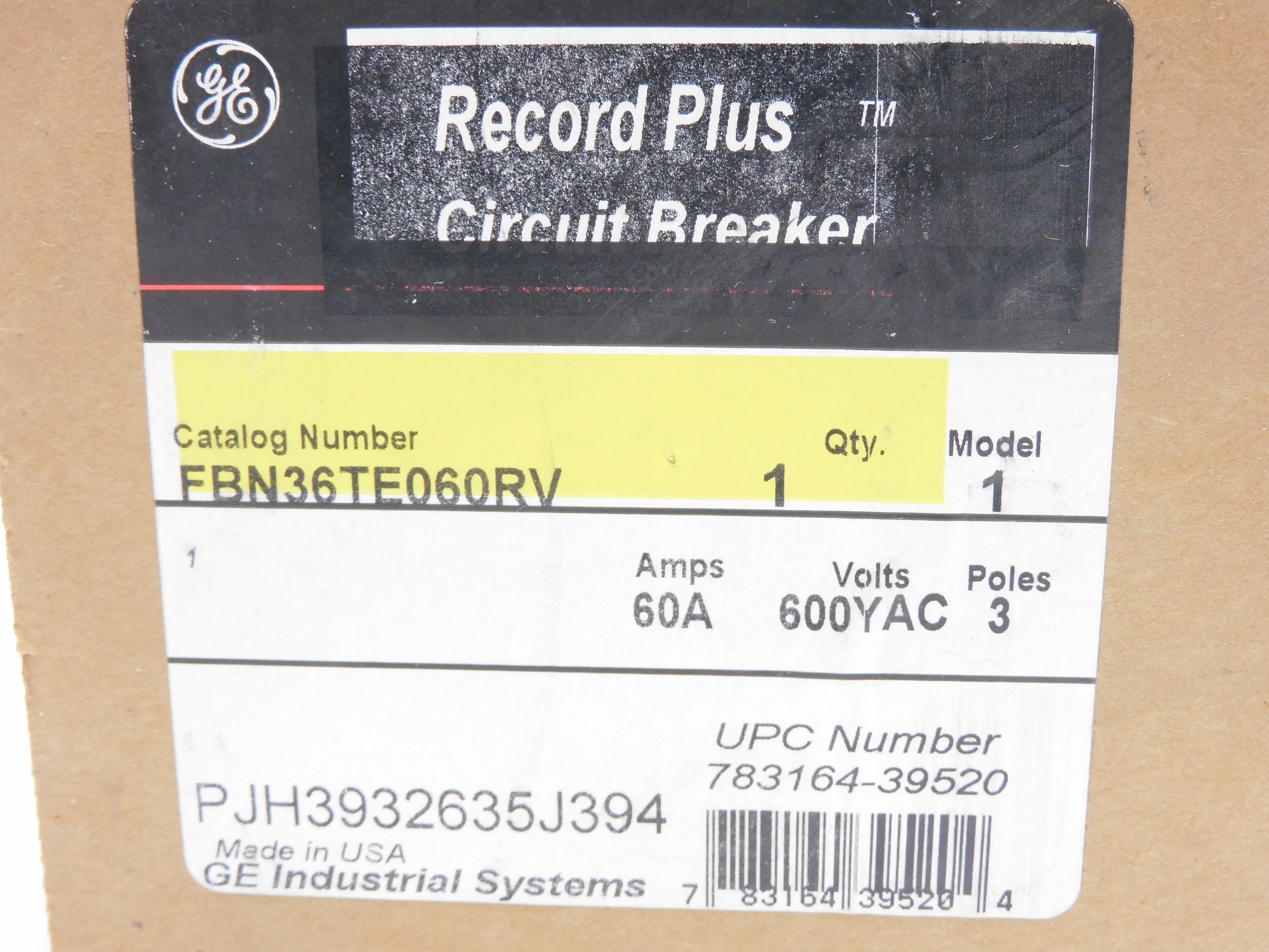 GENERAL ELECTRIC FBN36TE060RV 60A 480V NSMP