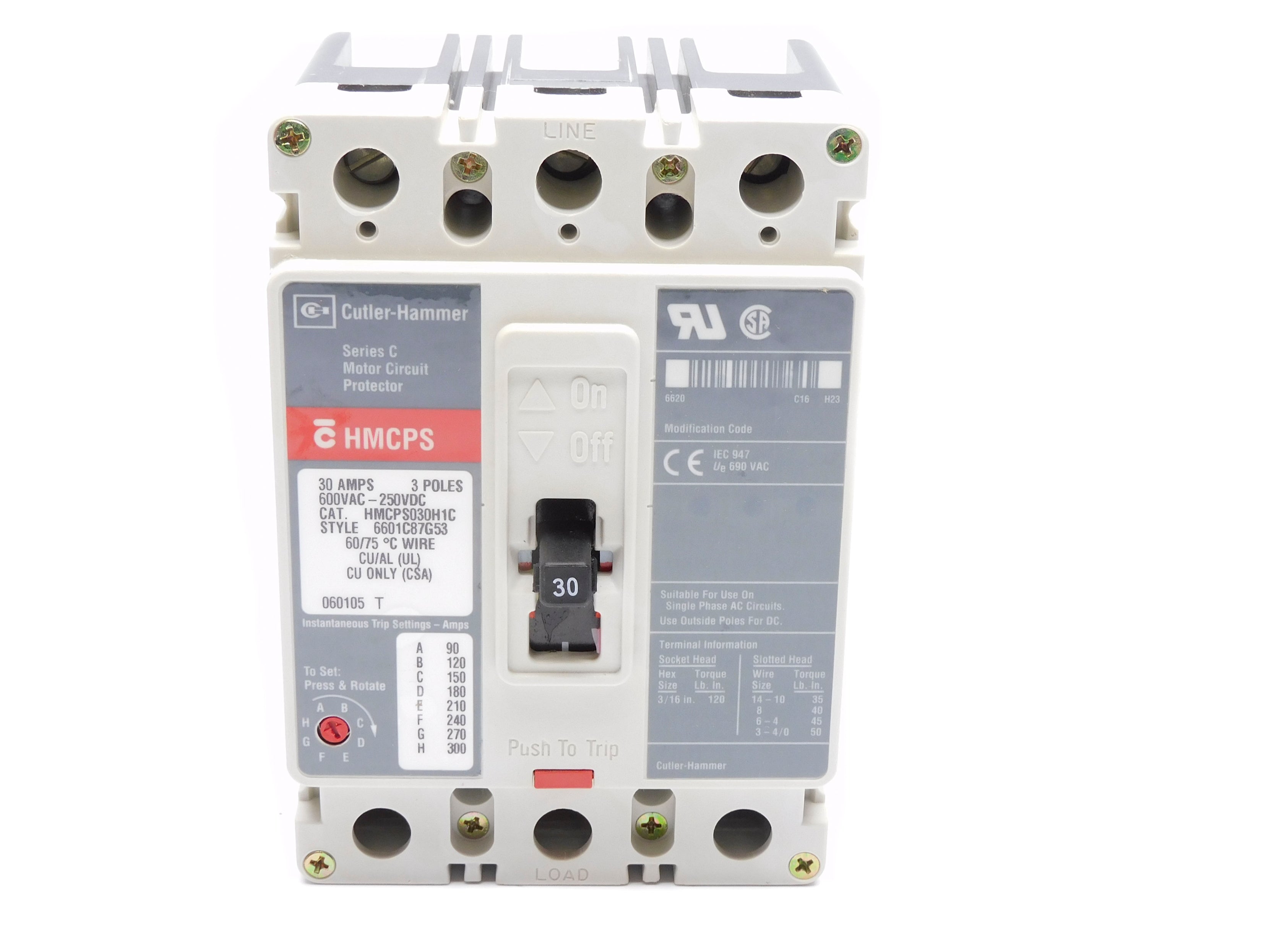 CUTLER HAMMER HMCPS030H1C SER. C 30A 600VAC (GRAY) NSNP