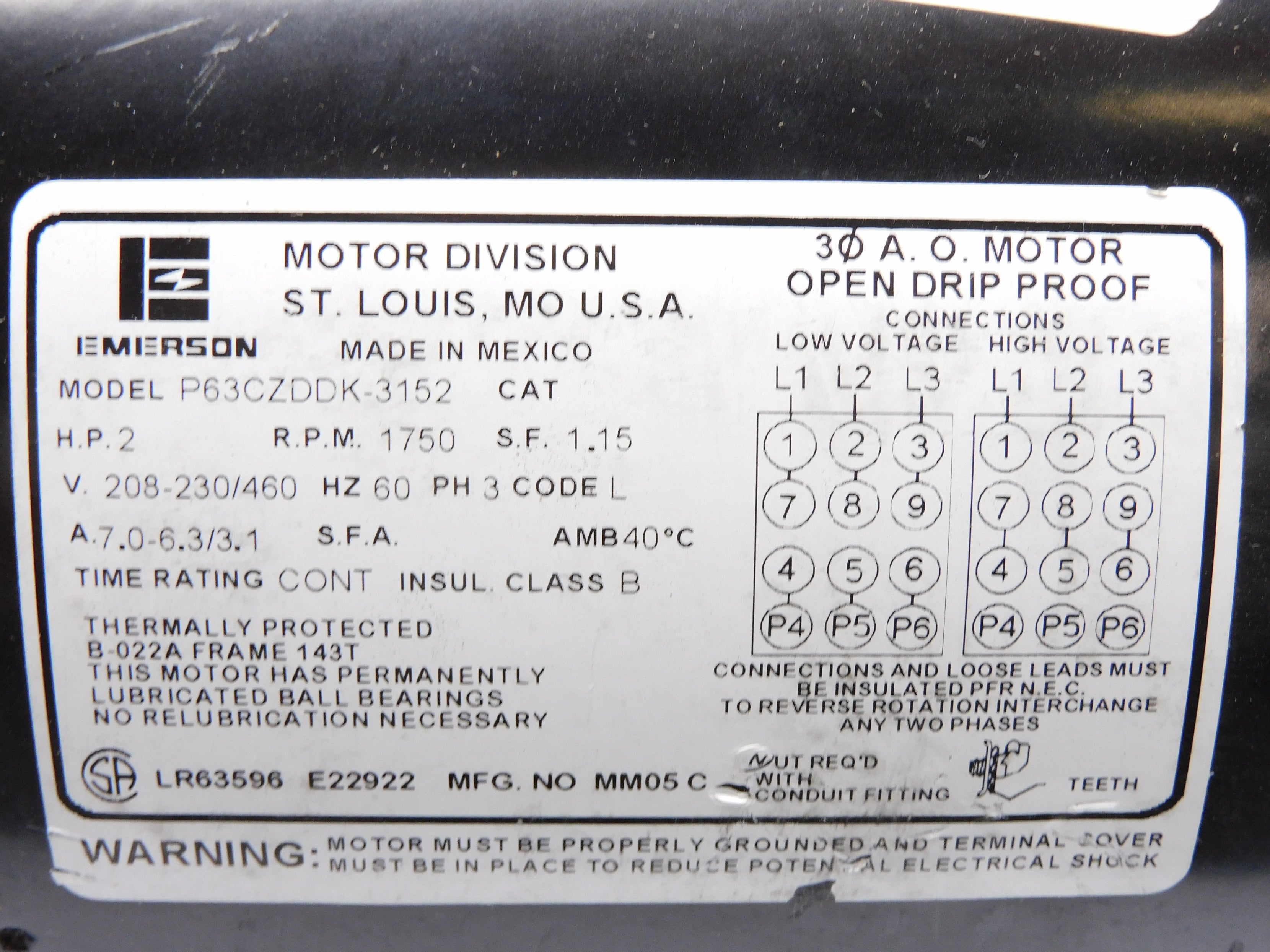 EMERSON P63CZDDK-3152 UNMP