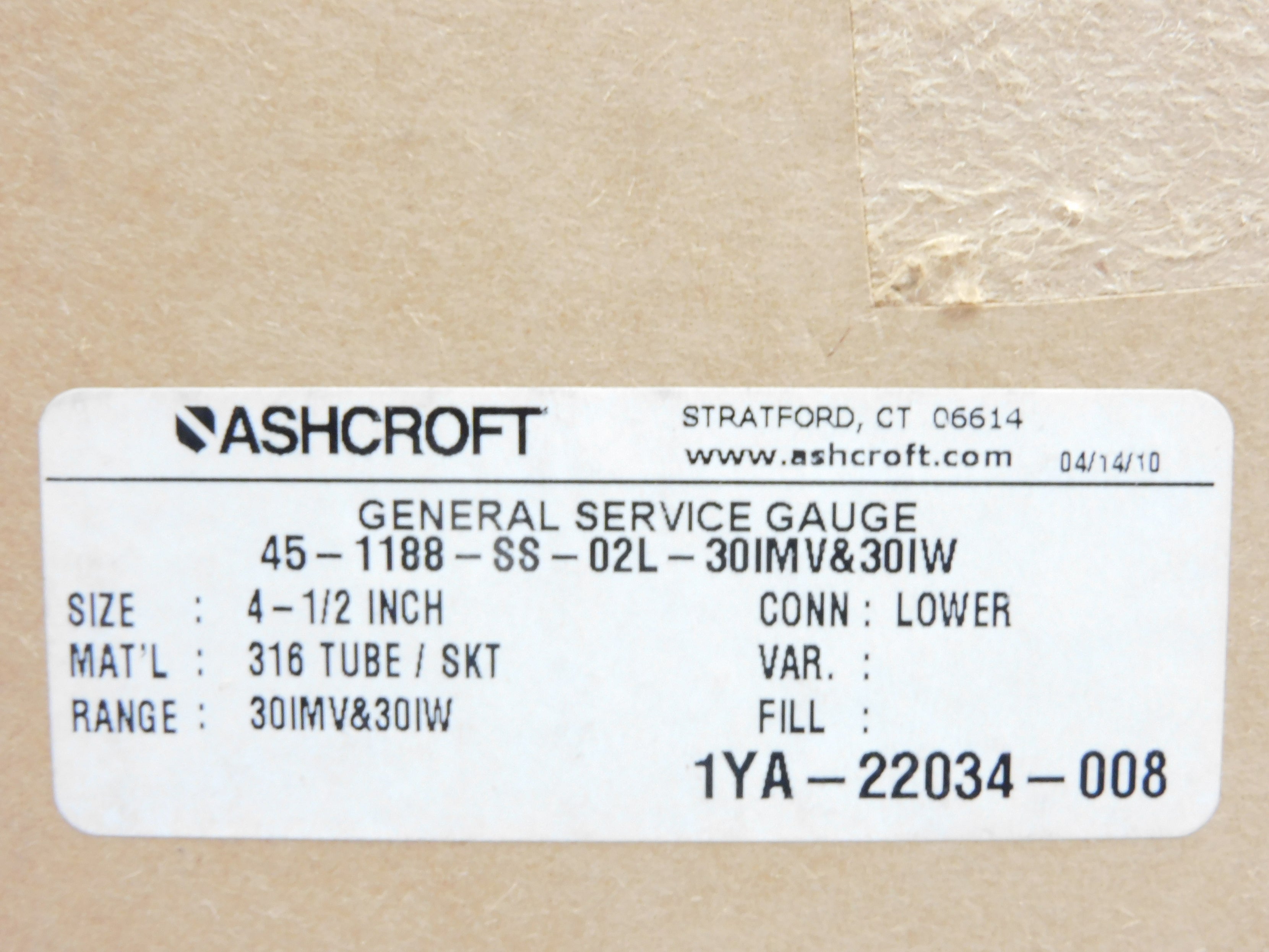 ASHCROFT 45-1188-SS-02L-30IMV&30IW 30"H2OVAC-30"H2O NSMP