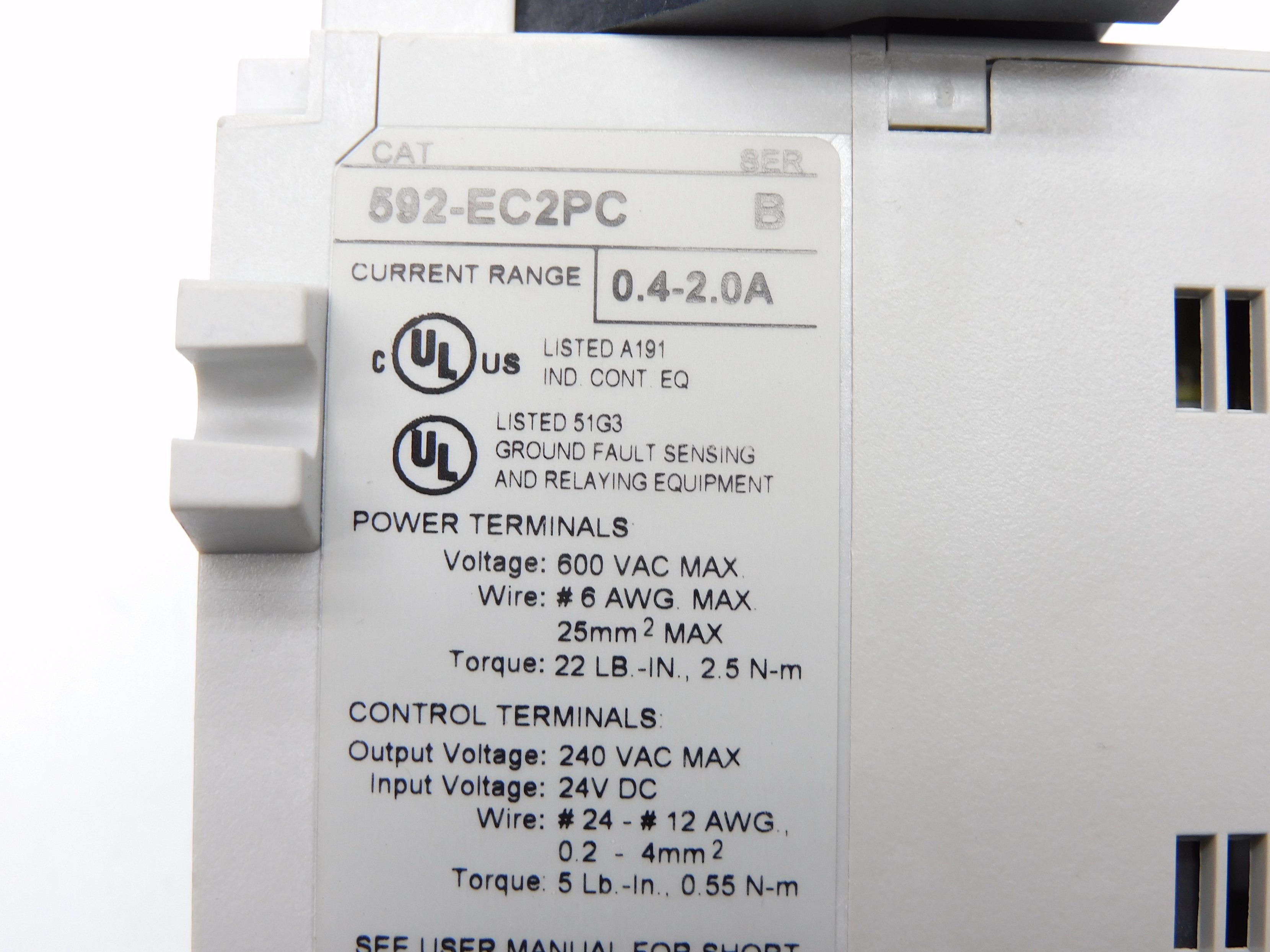 ALLEN BRADLEY 592-EC2PC SER. B F/W 3.006 600VAC 0.4-2.0A NSNP