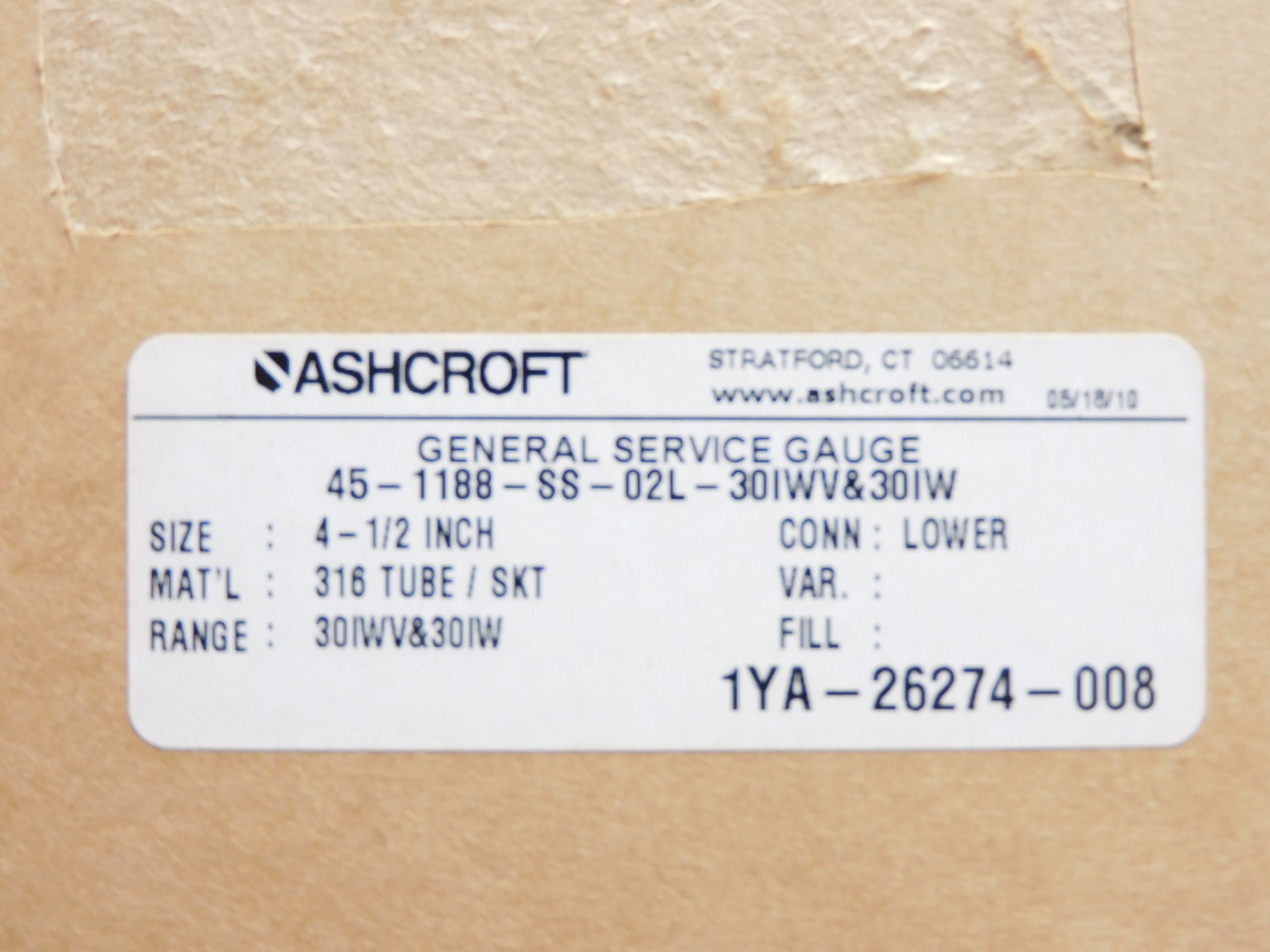 ASHCROFT 45-1188-SS-02L-30IWV&30IW 30"H2OVAC-30"H2O NSMP