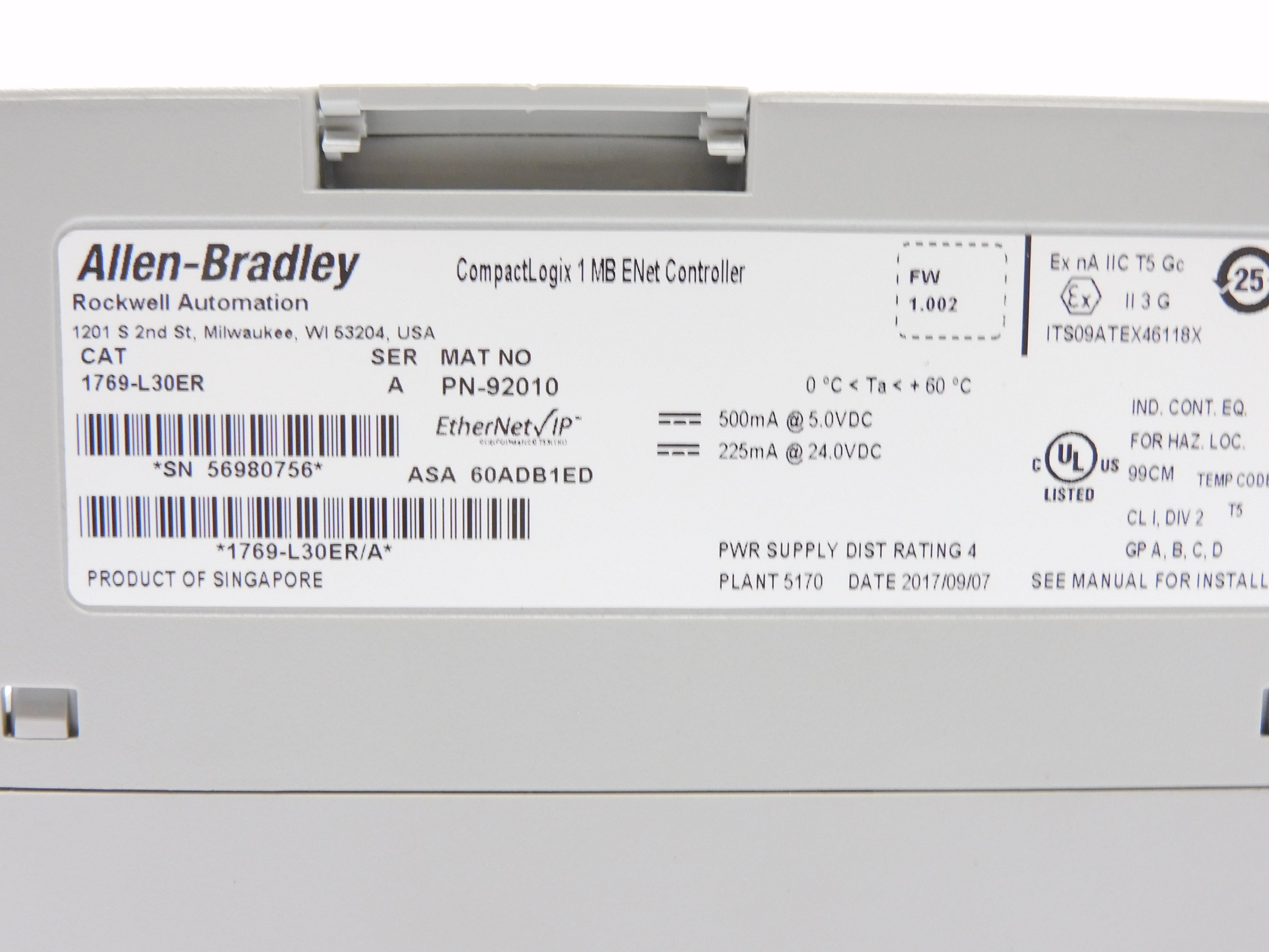 ALLEN BRADLEY 1769-L30ER SER. A F/W 1.002 NSMP