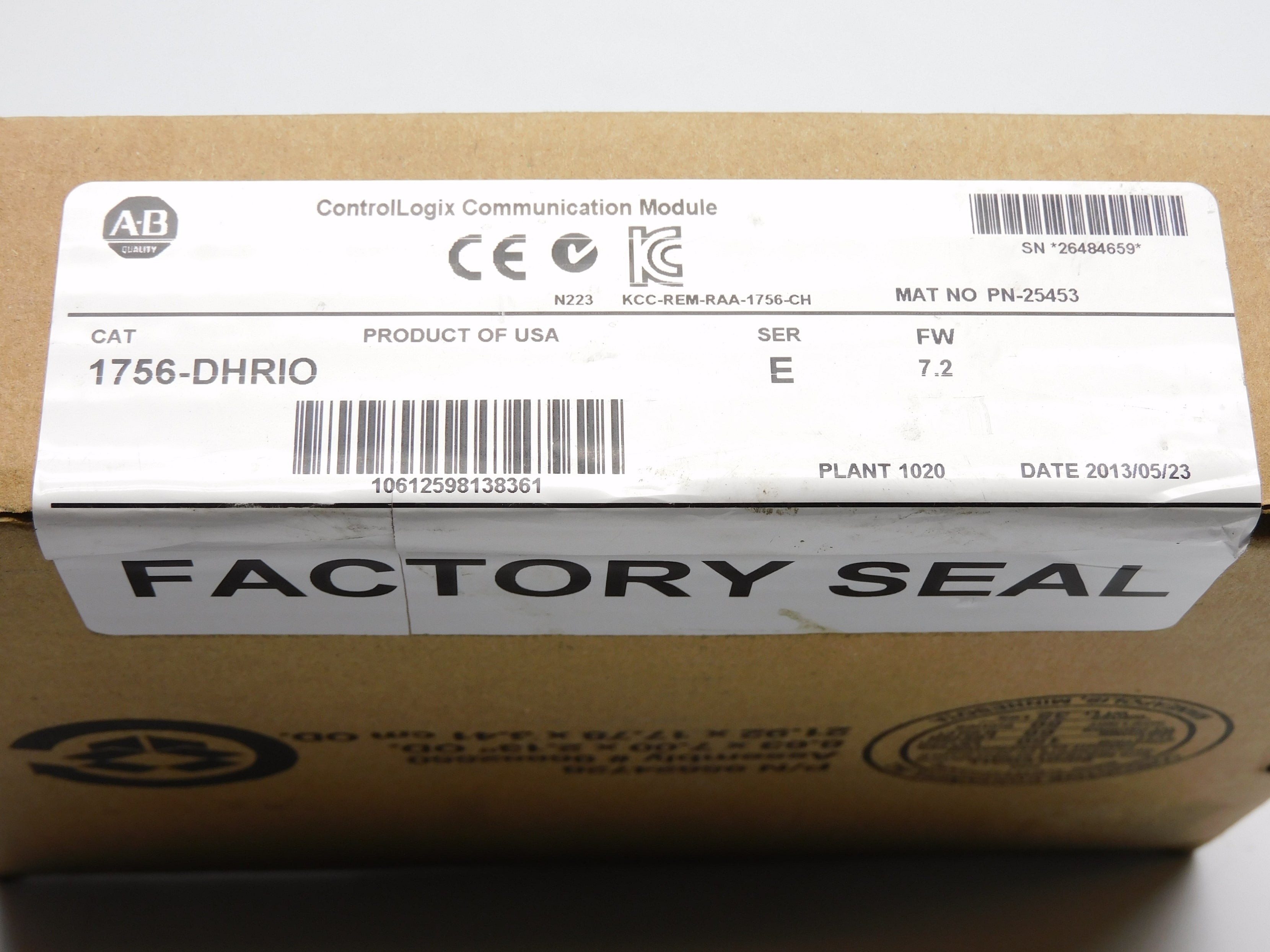 ALLEN BRADLEY 1756-DHRIO SER. E F/W 7.2 DATE: 2013 NSFS