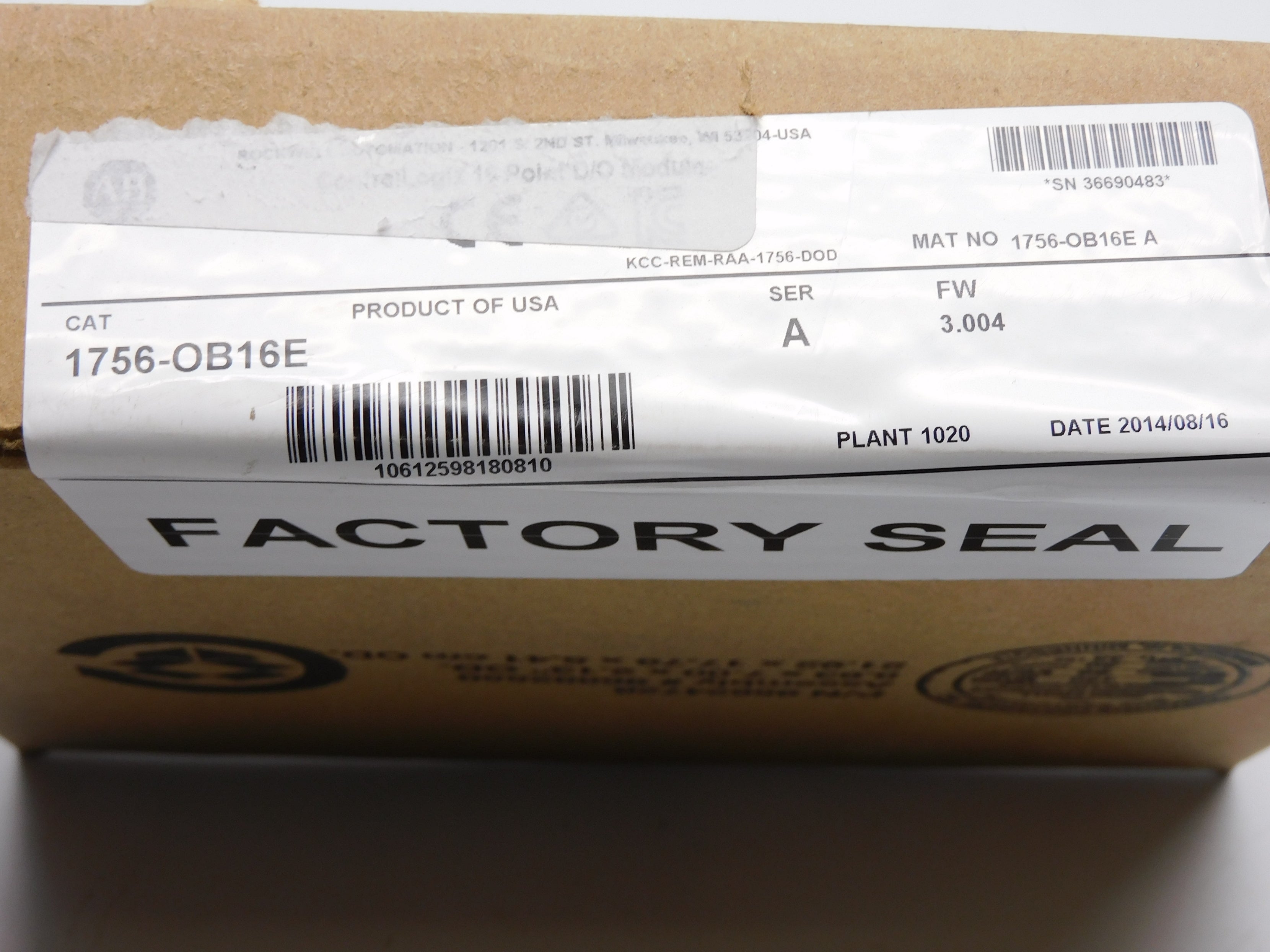 ALLEN BRADLEY 1756-OB16E SER. A F/W 3.004 DATE: 2014 NSFS