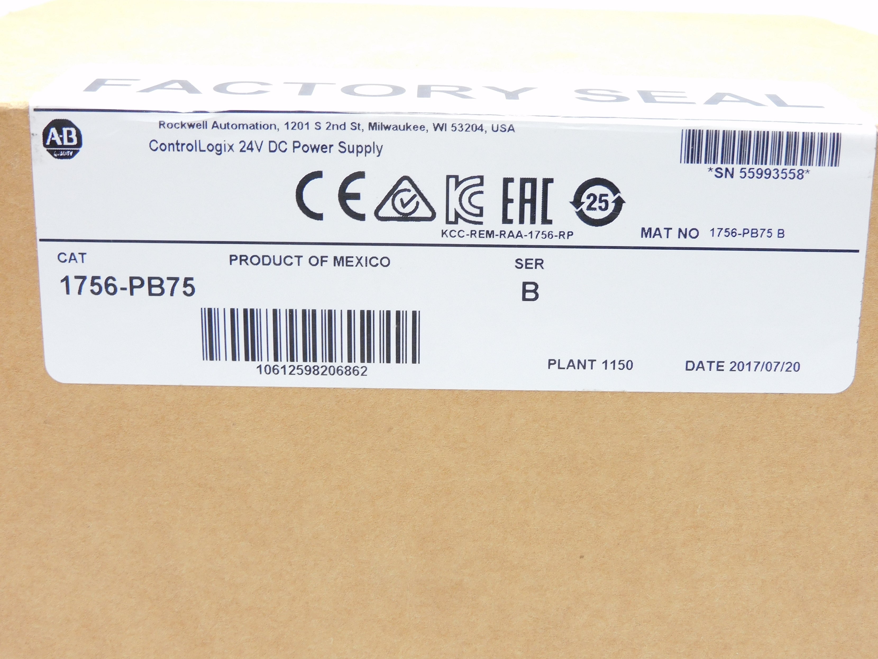 ALLEN BRADLEY 1756-PB75 SER. B DATE: 2017 NSFS