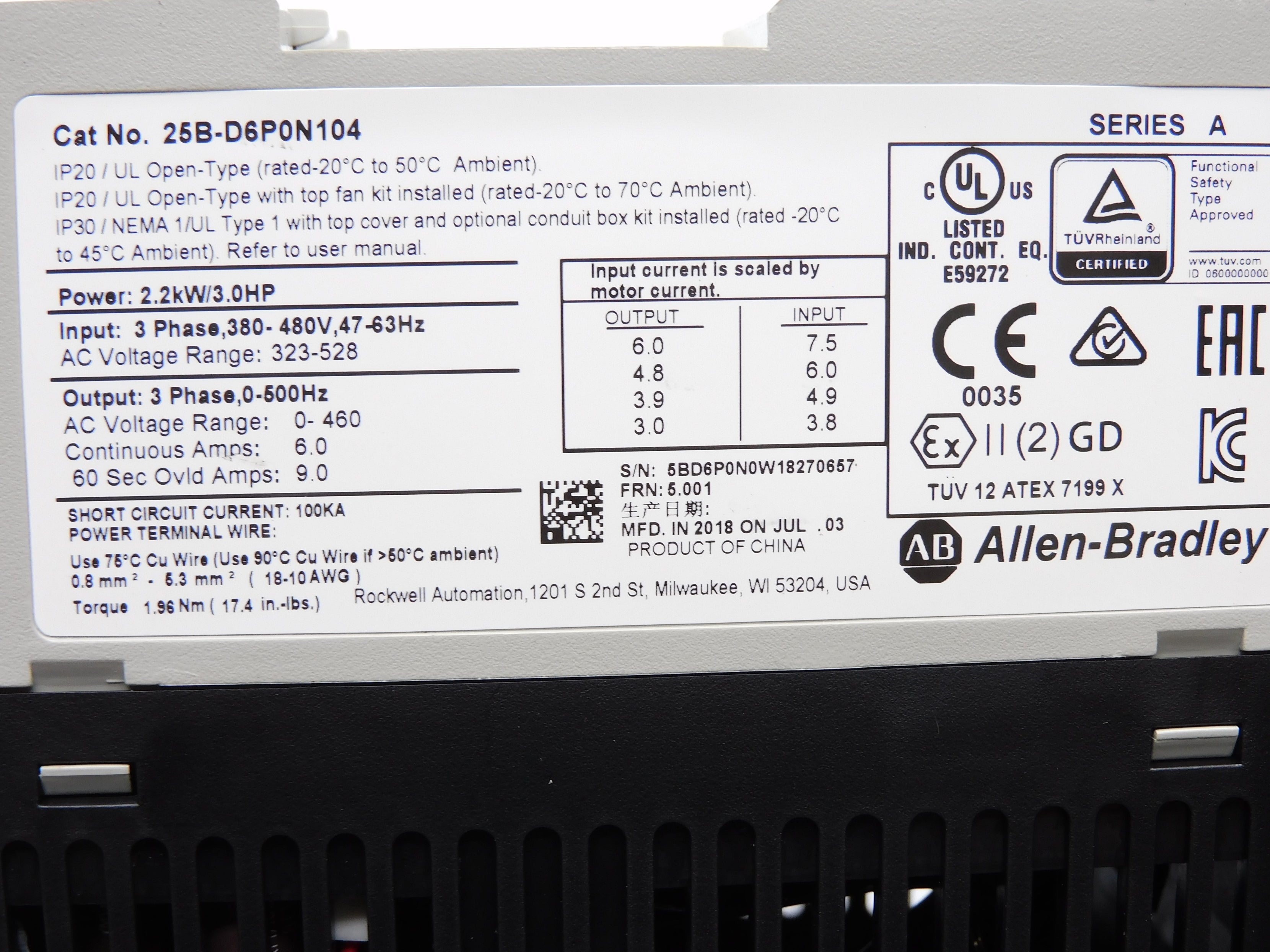 ALLEN BRADLEY 25B-D6P0N104 SER. A F/W 5.001 NSMP